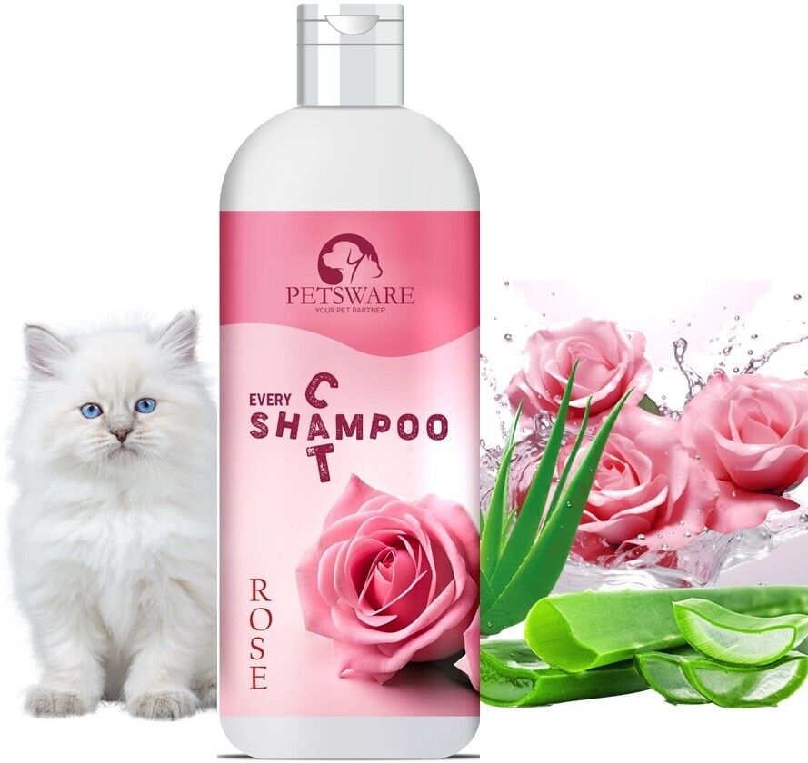 5 in 1 Rose Cat Shampoo with Conditioner for Persian Cat & All Cat Types Anti-fungal, Anti-Bacterial, Conditioning, Flea and Tick, Whitening and Color Enhancing ROSE Cat Shampoo