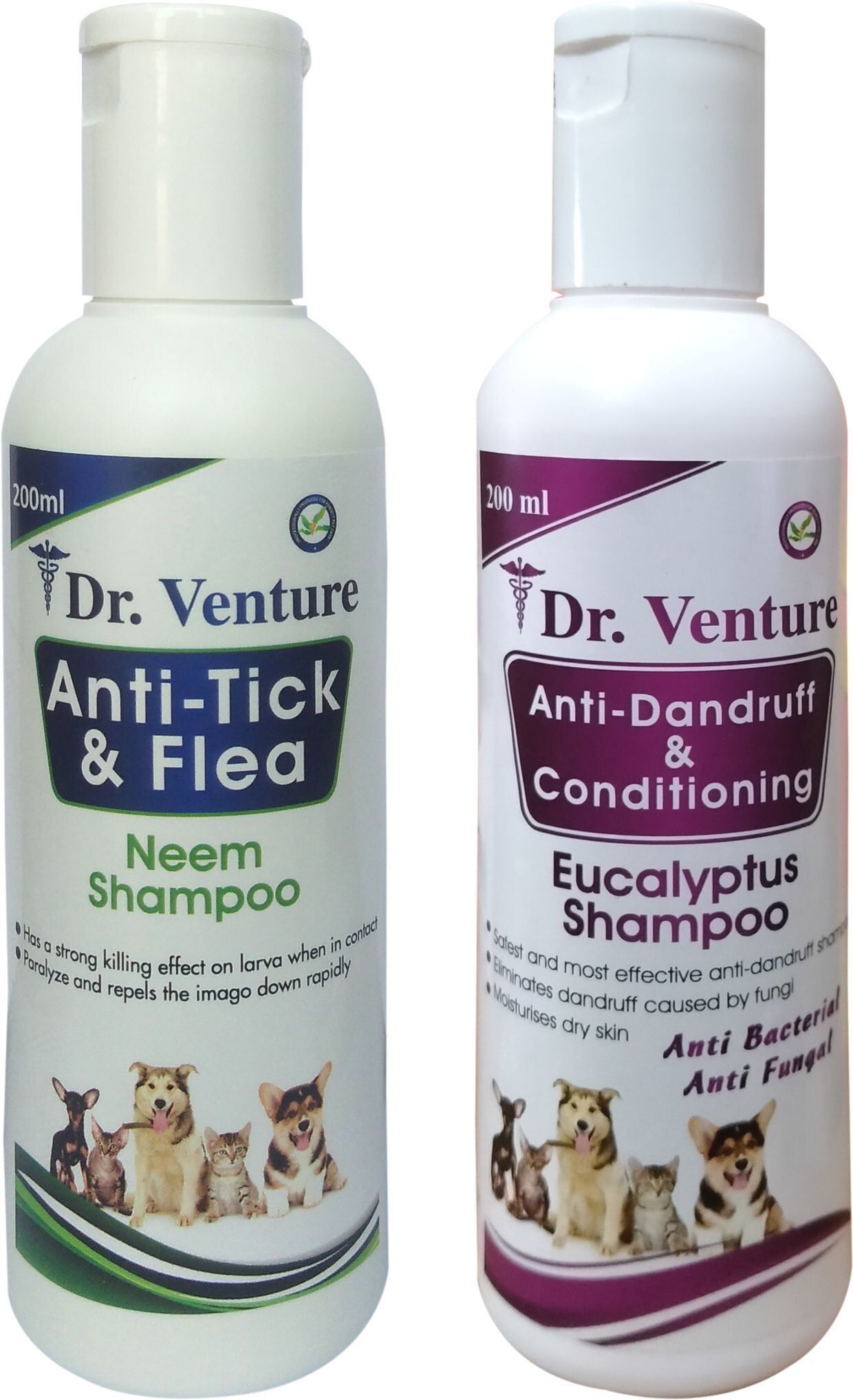 dr venture Anti-tick and Flea Dog Shampoo 200 ml + Anti Dandruff & Conditioning 200 ml Anti-microbial, Conditioning, Anti-fungal, Flea and Tick, Anti-dandruff, Anti-itching neem and eucalyptus Dog Shampoo-picture-47