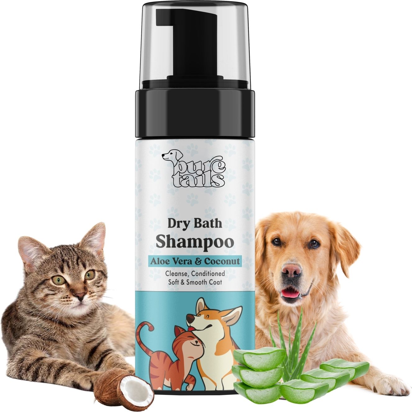 pure tails Pet Dry Bath Shampoo Anti-Bacterial, Anti-Inflammatory Aloe Vera & Coconut Dog, Cat Shampoo-picture-15