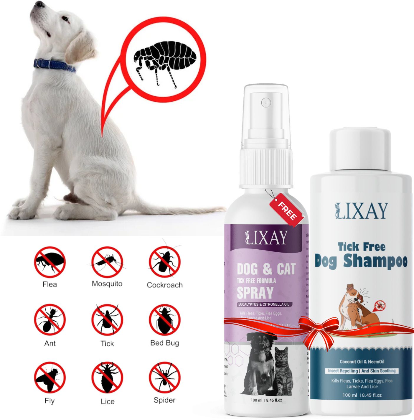 DOG & CAT SHAMPOO & SPRAY COMBO PACK Anti-dandruff, Anti-itching, Conditioning, Flea and Tick NATURAL Cat, Dog Shampoo-image-1