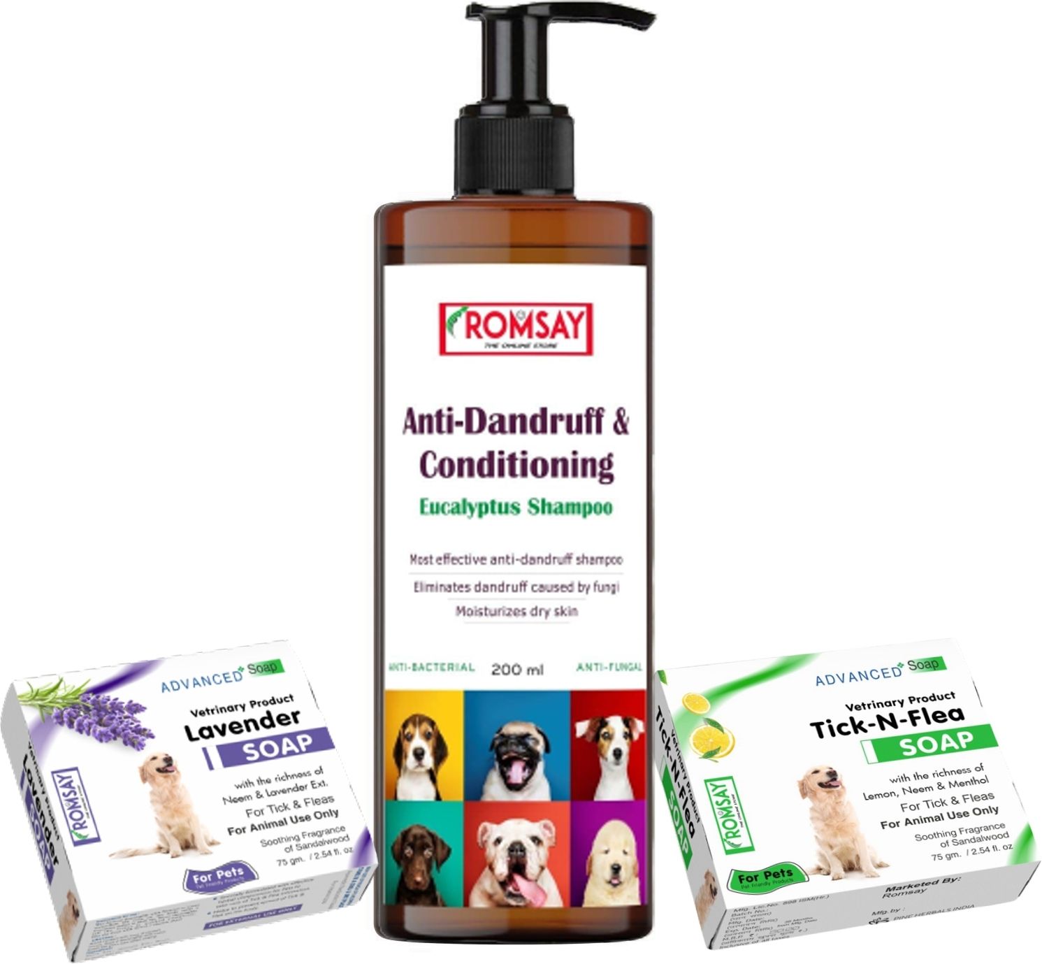 romsay Anti-Dandruff Shampoo 200ML + Tick & Flea Soap 75GM + Lavender Soap 75GM Allergy Relief, Anti-dandruff, Anti-itching, Conditioning, Flea and Tick Eucalyptus Mint, Lavender, Lemon Dog Shampoo-picture-19