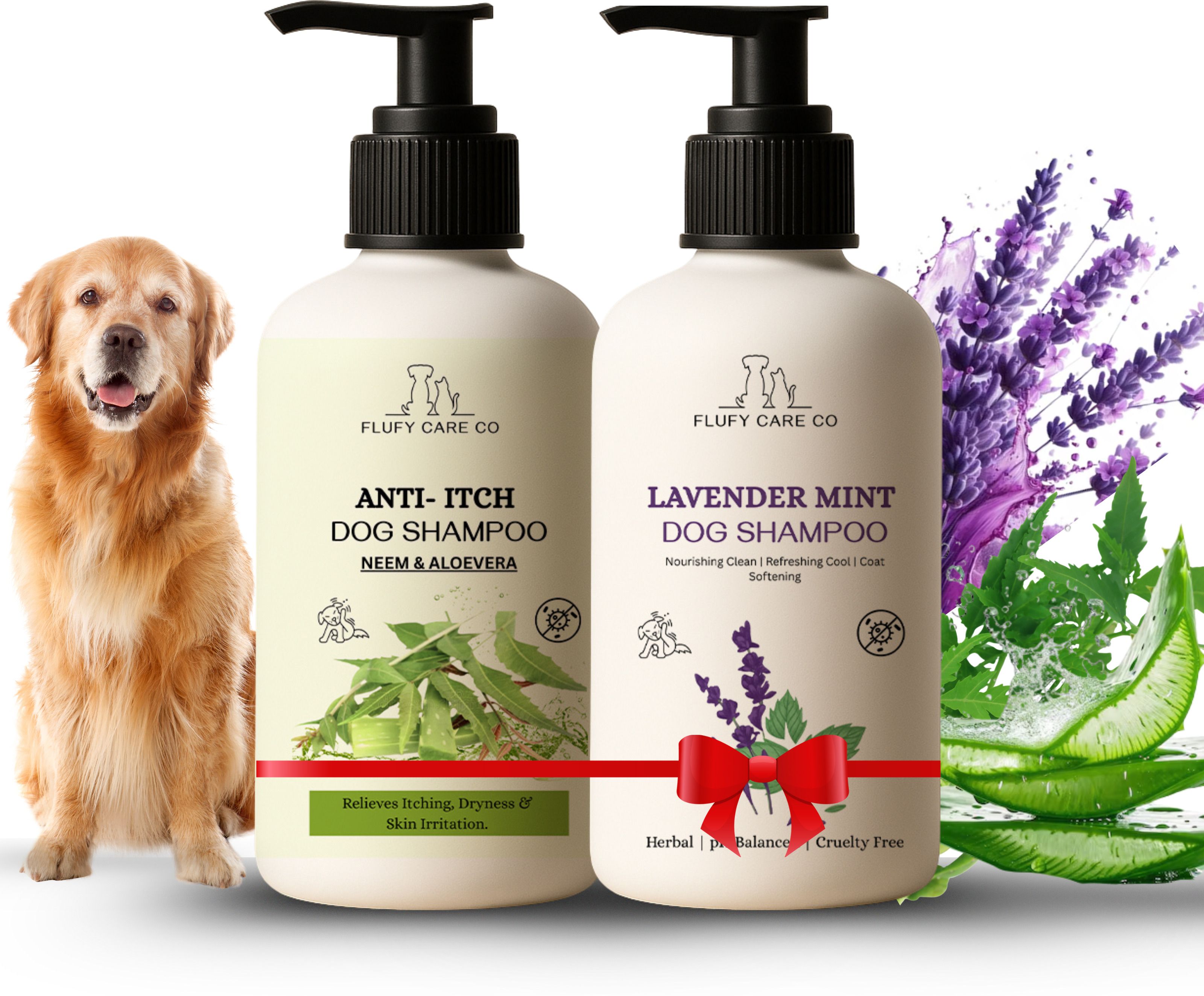 flufy care co Lavender Mint & Anti-Itch Dog Shampoo Combo – 200ml + 200ml Allergy Relief, Anti-dandruff, Anti-fungal, Flea and Tick NEEM, LAVENDER, ALOEVERA Dog Shampoo-picture-17