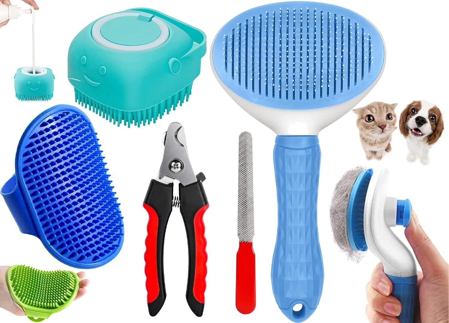 doggifys 4-in-1 Pet Grooming Kit – Slicker Brush, Nail Clipper, Silicone Bath Brush Set Pet Spa Kit-picture-47