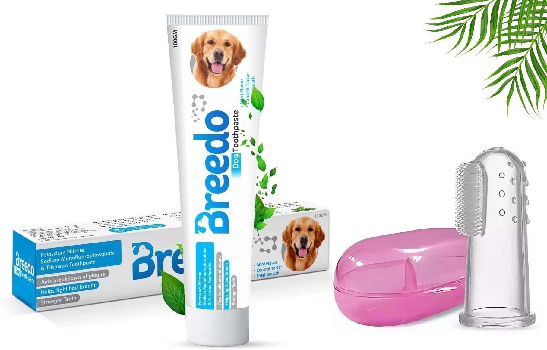 Dog & Cat Cool Mint Toothpaste + Pet Finger Teethbrush Combo for Dogs - 100g | Pet Toothbrush