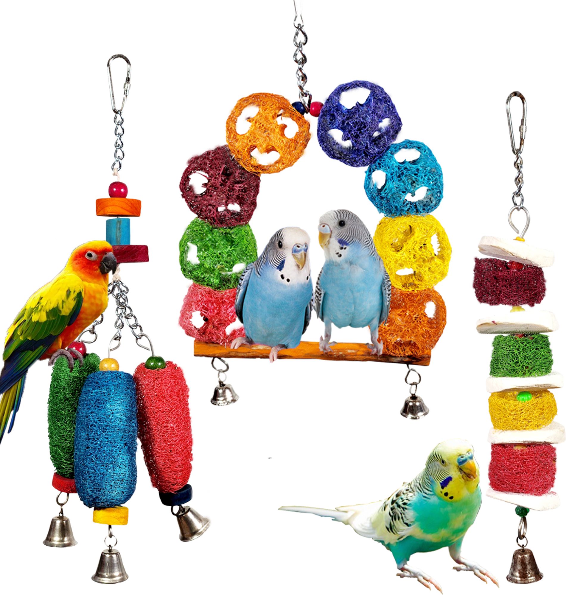 ADDY BIRD TOY | Set of 3 | Cuttlebone | Bird Treat | Foraging | Wooden Perch, Bone, Chew Toy, Ball, Stick, Training Aid For Bird-picture-23