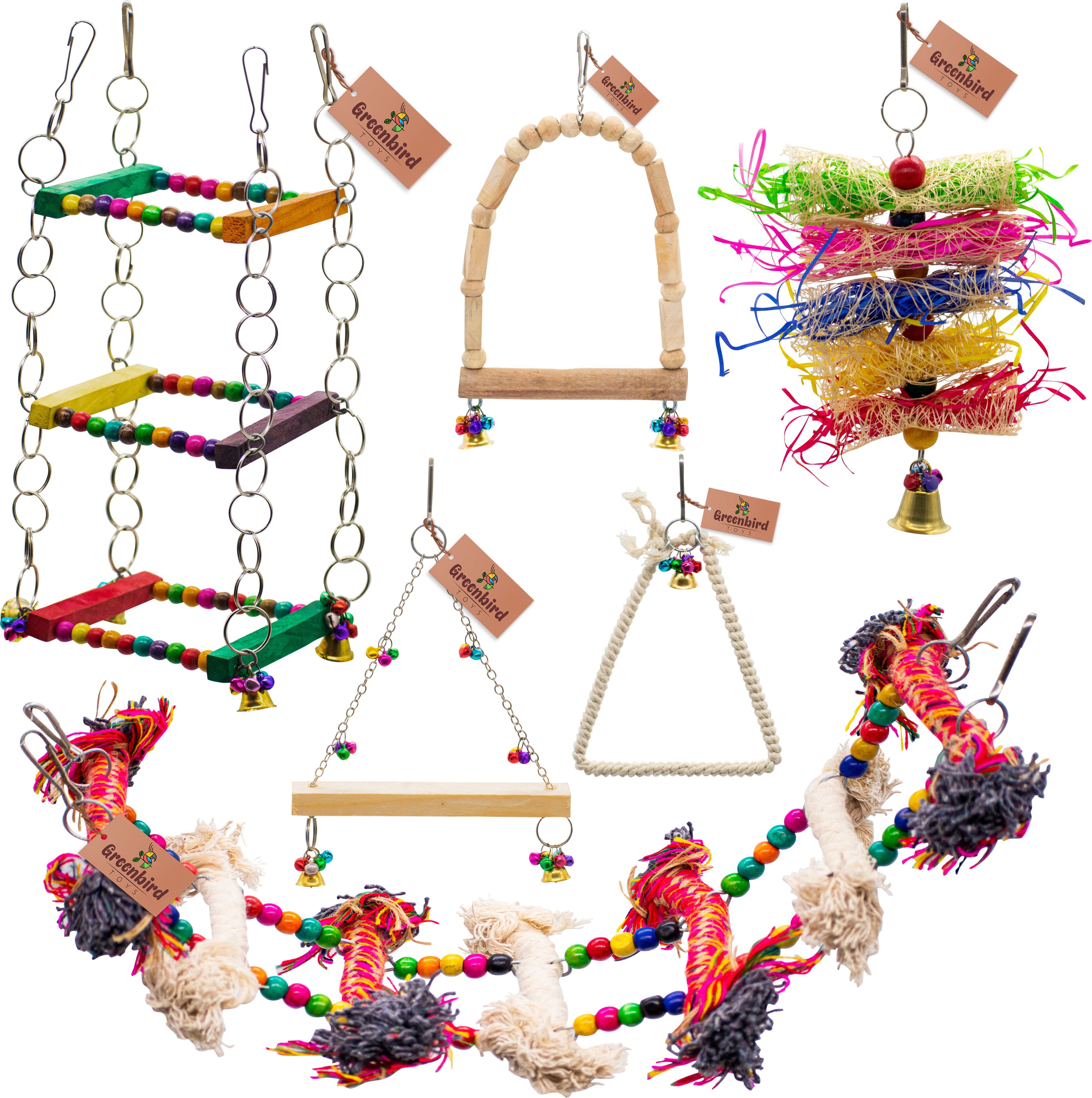 greenbirds Combo Of 6 Bird Toys Swing, Perches, Foraging Shredder Toys For Bird & Parrot Wooden Chew Toy, Training Aid, Perch For Bird-picture-11