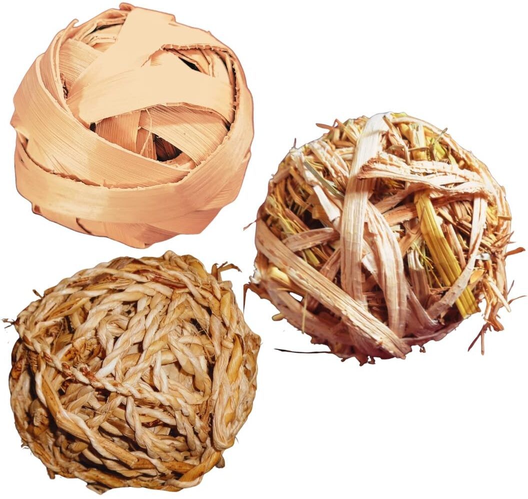 inr's farm fresh Banana Stem Fiber Chew Ball Toy for Rabbit | Prevents Overgrown teeth - Set of 3 Fiber Chew Toy For Guinea Pig-picture-21