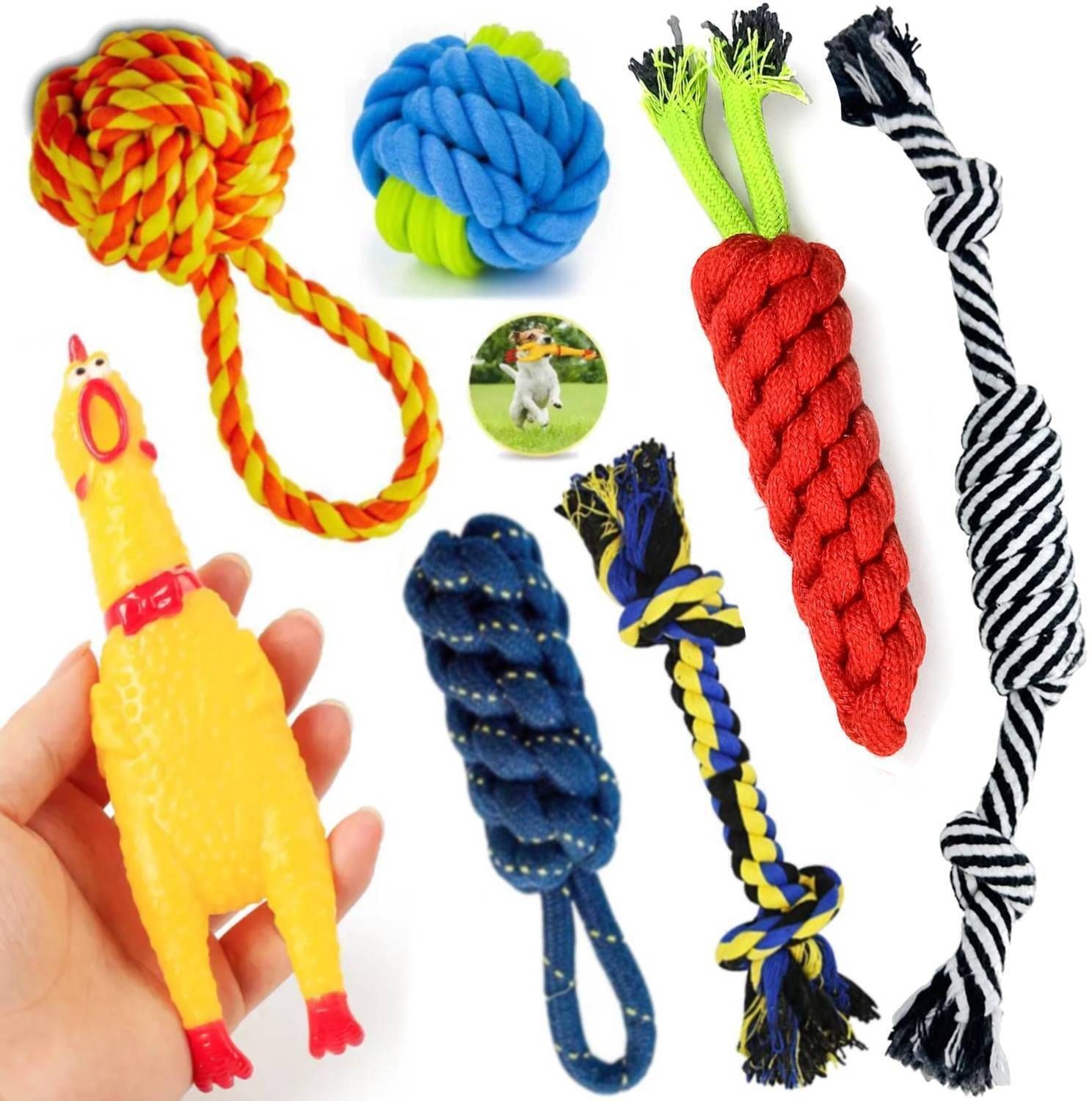YOUHAVEDEAL Dog Chew Rope & Squeaky Toy Set -Durable Interactive for Medium Dogs Cotton Ball, Chew Toy, Fetch Toy, Squeaky Toy For Dog & Cat-image-29