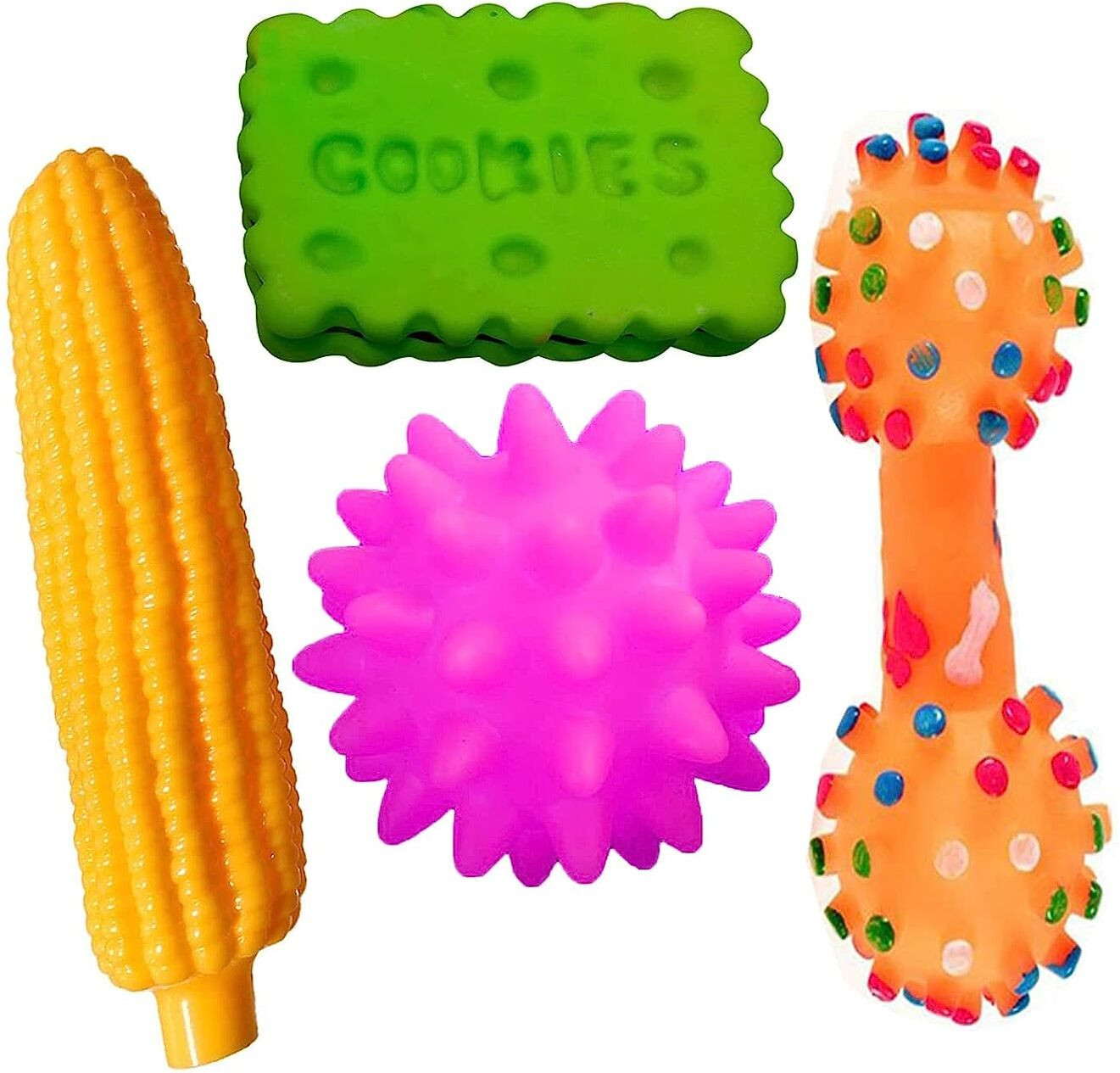 w9 pet products Combo of 4 Soft Latex Rubber Interactive Squeaky Toys for Small Puppy- Rubber Ball, Fetch Toy, Rubber Toy, Squeaky Toy, Soft Toy For Dog & Cat image 1