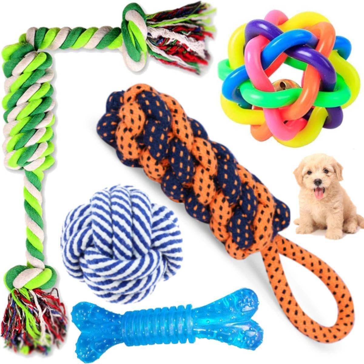 youhavedeal Dog Chew Toys for Teething,Cotton Dog Rope Toys, Durable Dog Toys,Teeth Cleaning Cotton, Rubber Ball, Chew Toy, Bone, Rubber Toy For Dog & Cat-picture-10