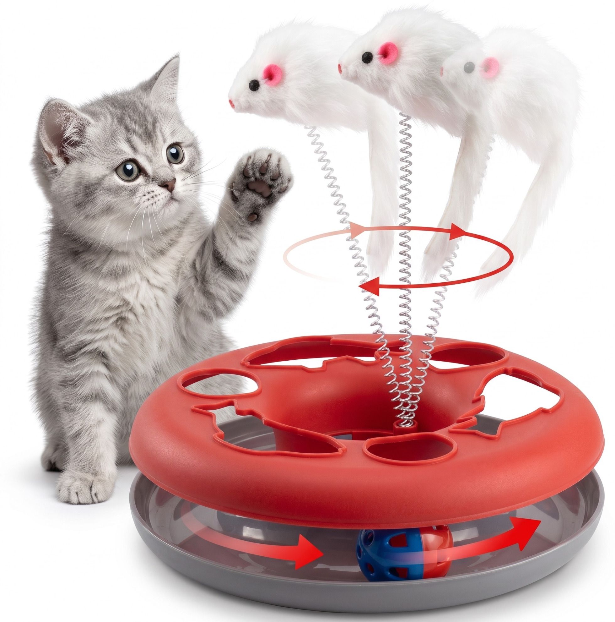 Interactive Cat Toy Circle with Ball & Feather,Mouse Fun Play for Cats & Kittens Plastic Training Aid For Cat-image-12