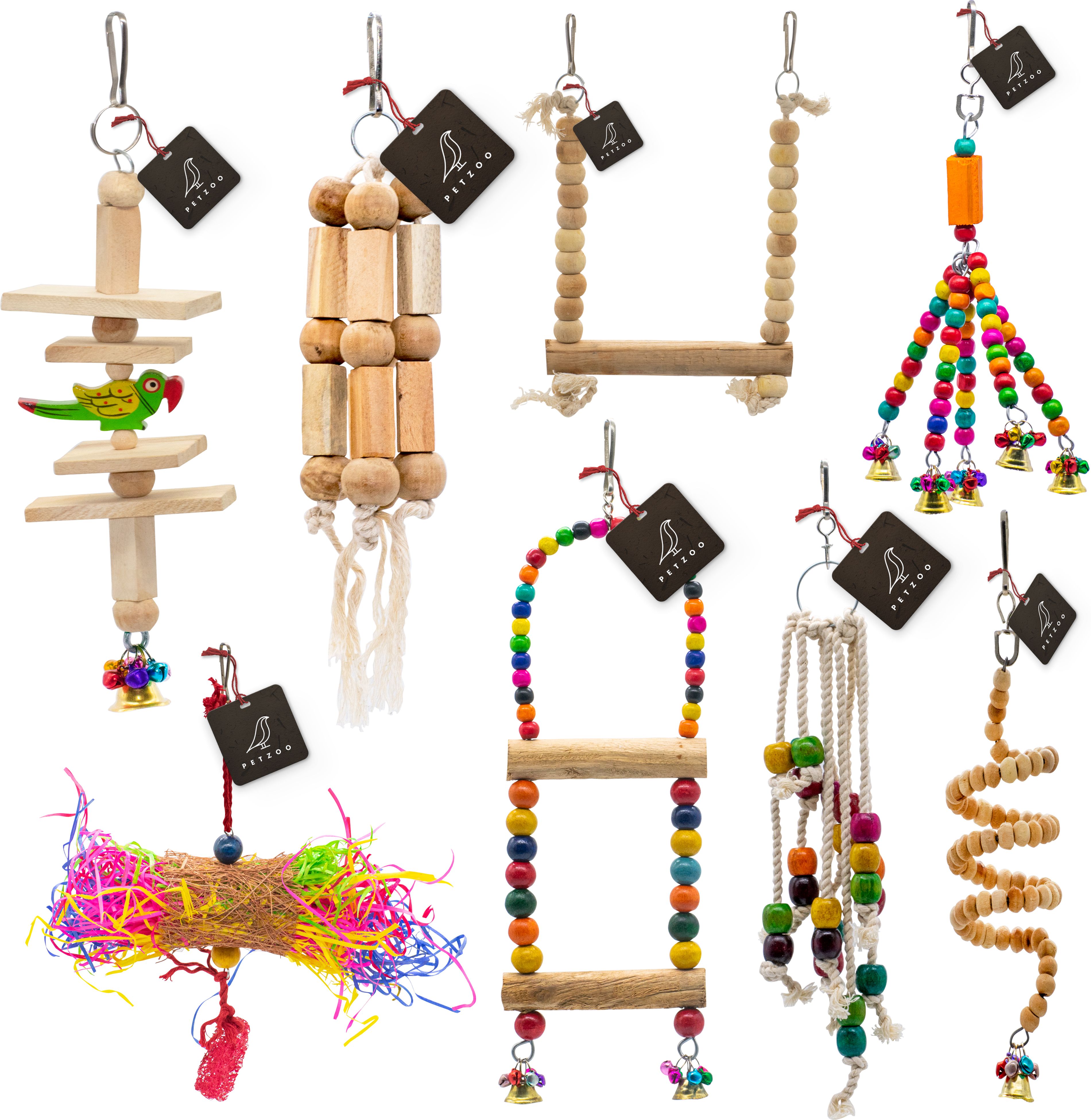 petzoo Bundle Of 8 Bird Toys Wooden Chewable Toys For Parrots, Budgies & Birds Wooden Chew Toy, Training Aid, Perch For Bird-picture-18