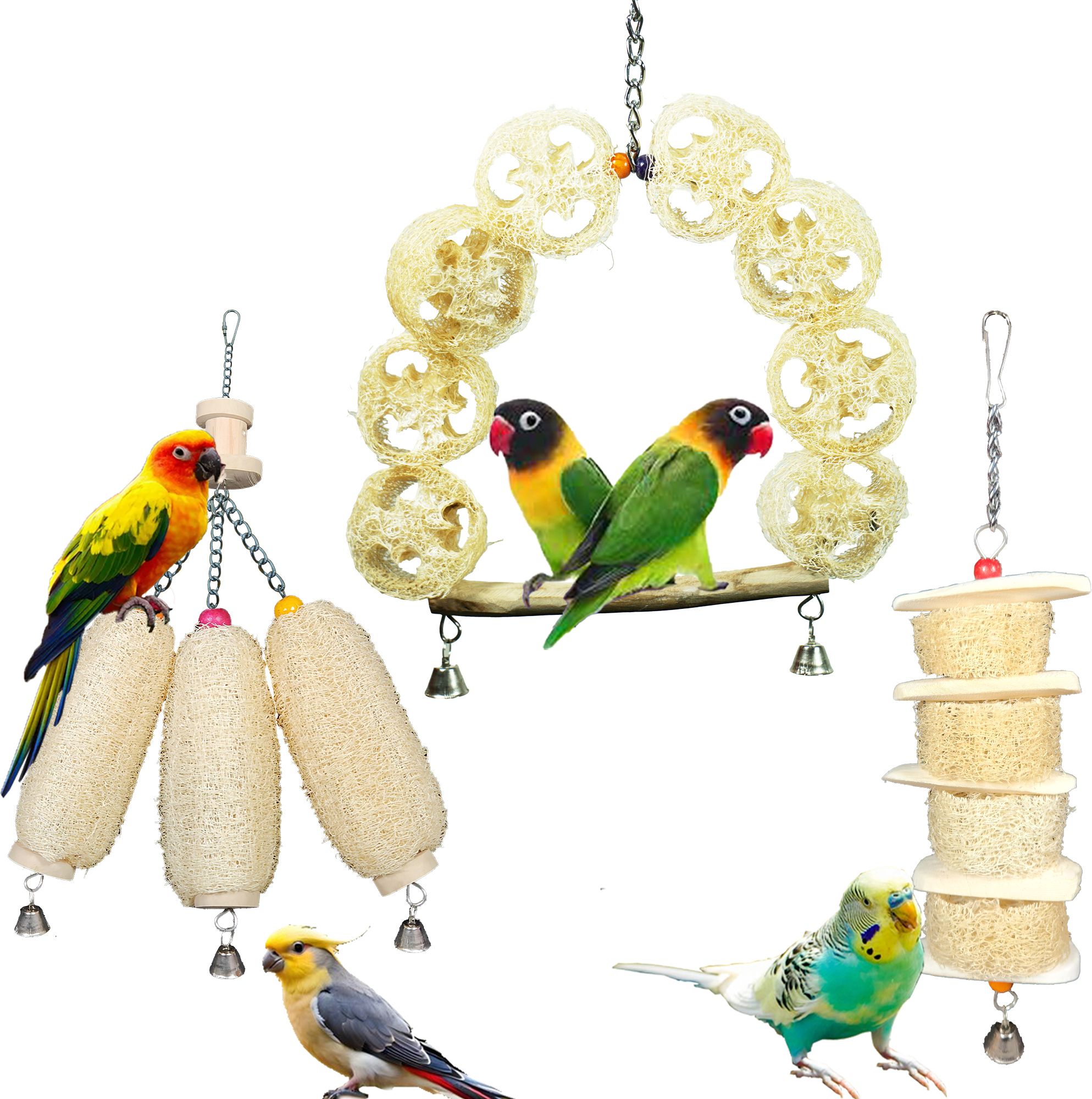 ADDY BIRD TOY | Set of 3 | Cuttlebone | Bird Treat | Foraging | Wooden Perch, Bone, Chew Toy, Ball, Stick, Training Aid For Bird-picture-24