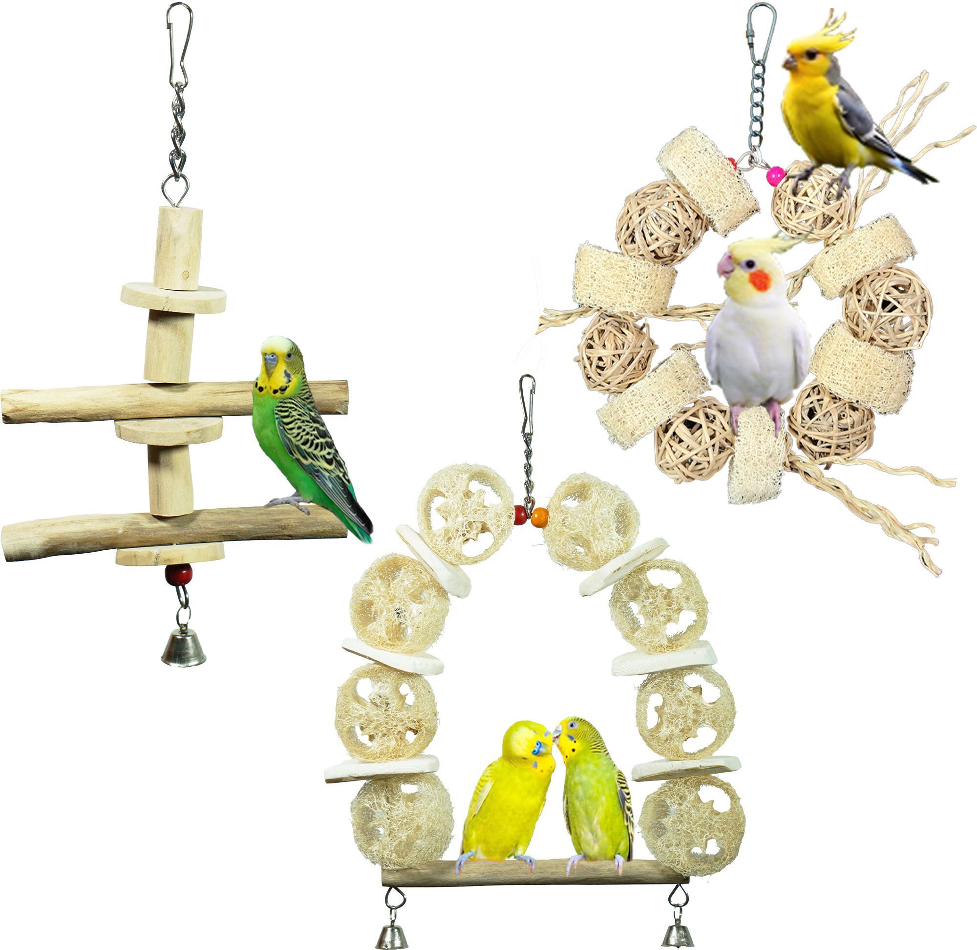ADDY BIRD TOY | Set of 3 | Cuttlebone | Bird Treat | Foraging | Wooden Perch, Bone, Chew Toy, Ball, Stick, Training Aid For Bird-picture-16