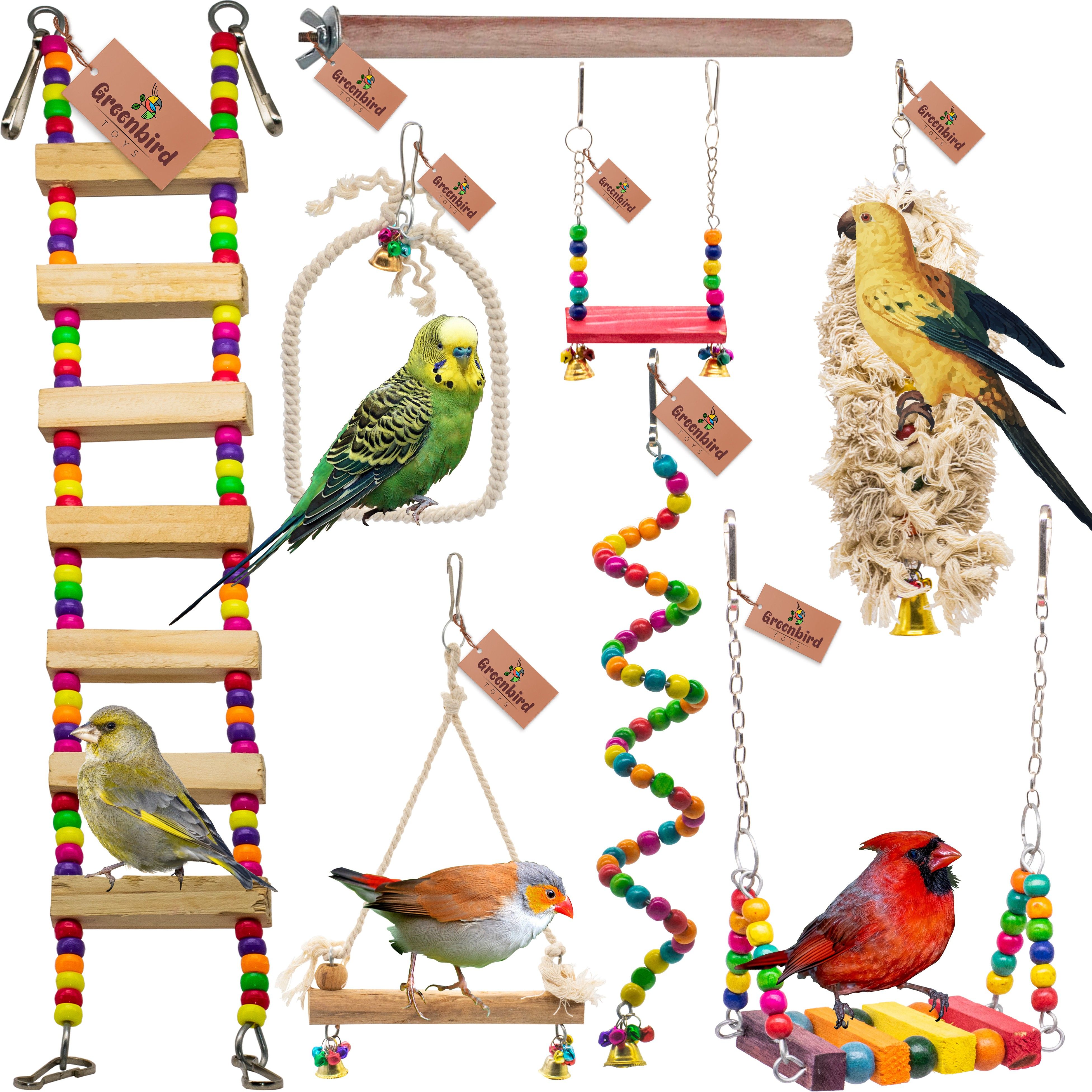greenbirds Combo Of 8 Bird Toys Swing, Perches, Foraging Shredder Toys For Bird & Parrot Wooden Chew Toy, Training Aid, Perch For Bird-picture-26