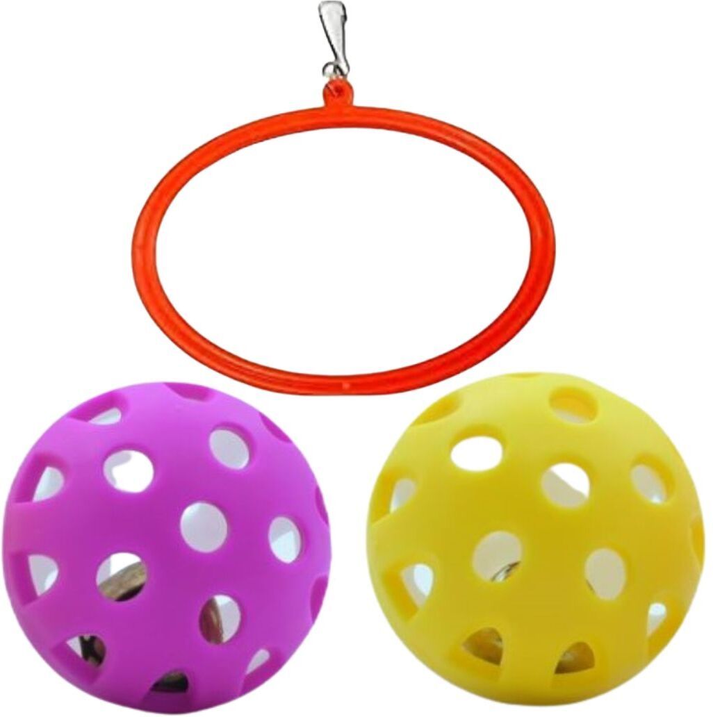 shanvi Bird Toy Set Hanging Swings Toys Cage Accessories for Birds (Ball 2, Oval 1) Plastic Ball, Training Aid For Bird-picture-22