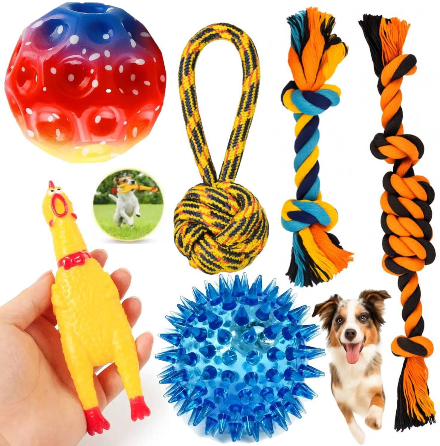 Durable Teething & Tug of War Rope Chew Toys Combo - Bouncy Ball & Squeaky Toys Rubber Ball, Squeaky Toy, Chew Toy, Fetch Toy, Training Aid For Dog-image-30