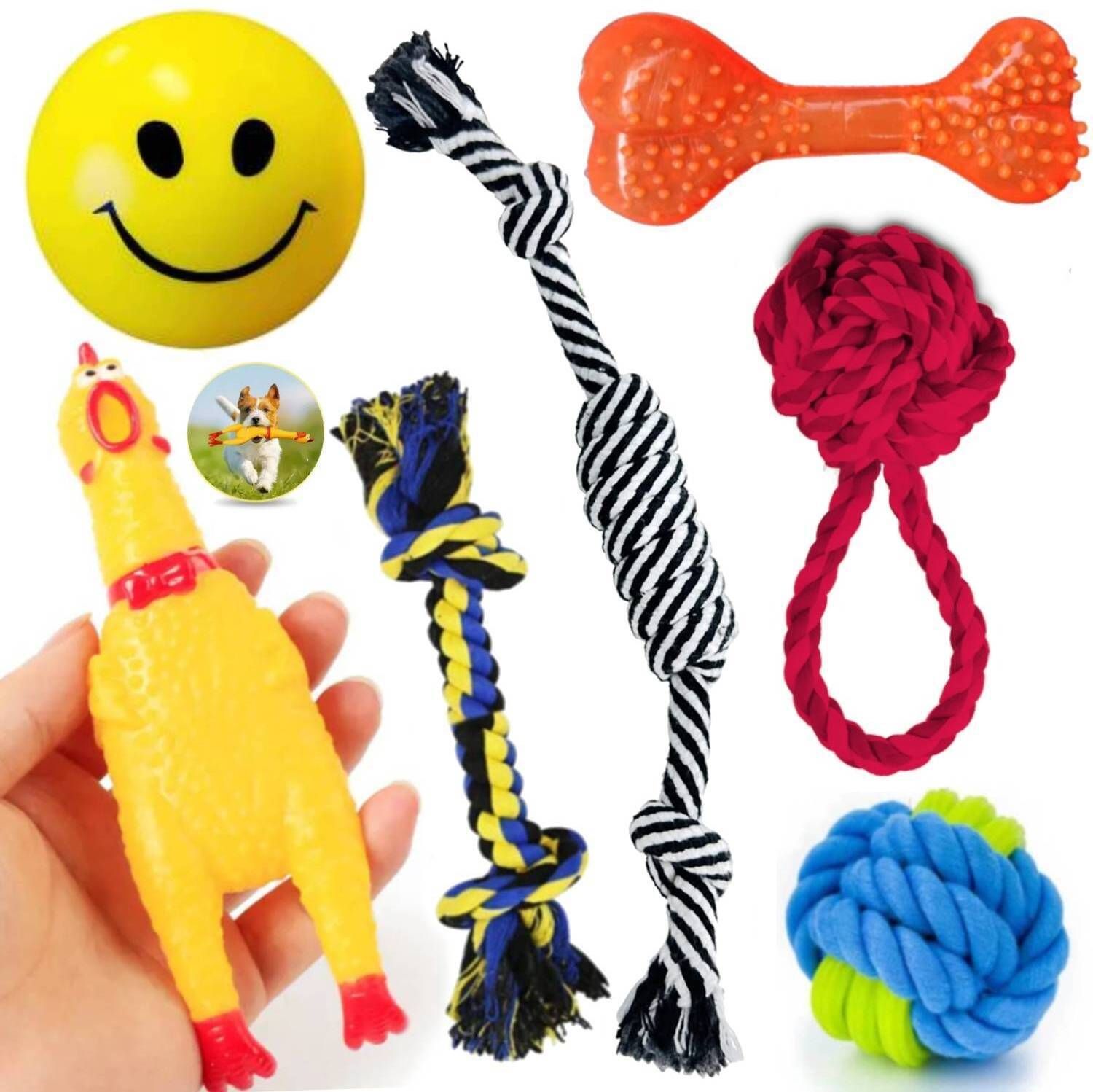 petzluv YOUHAVEDEAL Dog Chew Rope & Squeaky Toy Set -Durable Interactive for Medium Dogs Cotton Ball, Chew Toy, Fetch Toy, Squeaky Toy For Dog & Cat-picture-22
