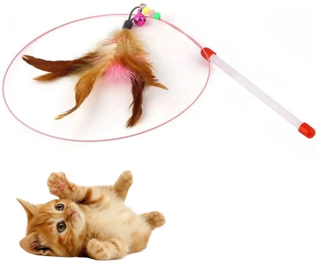 Colorful Feather Teaser Wand | Interactive Cat Toy with Bells Plastic Training Aid For Dog & Cat-image-11