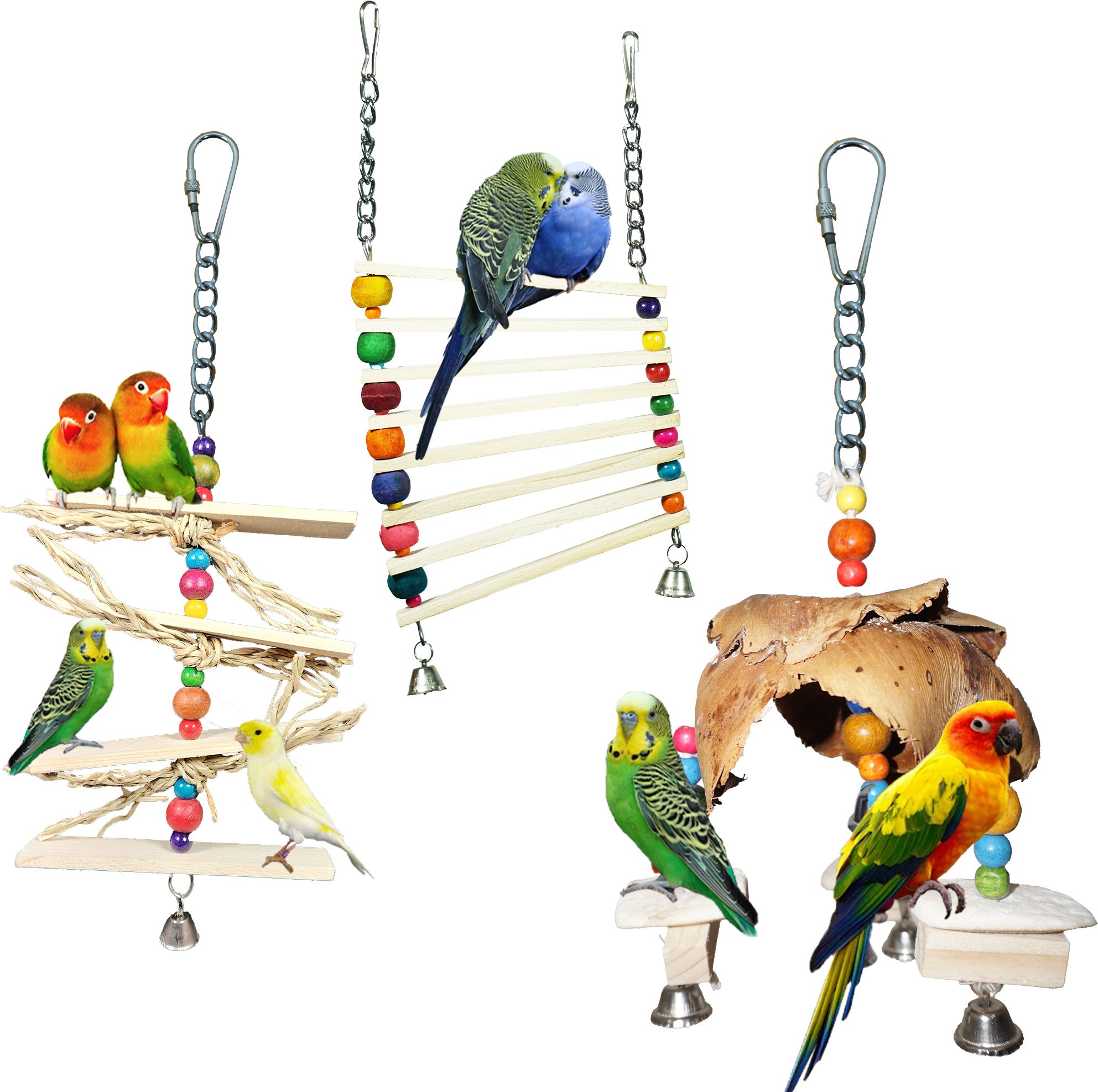 ADDY BIRD TOY | Set of 3 | Cuttlebone | Bird Treat | Foraging | Wooden Perch, Ball, Bone, Chew Toy, Stick, Training Aid For Bird-picture-29
