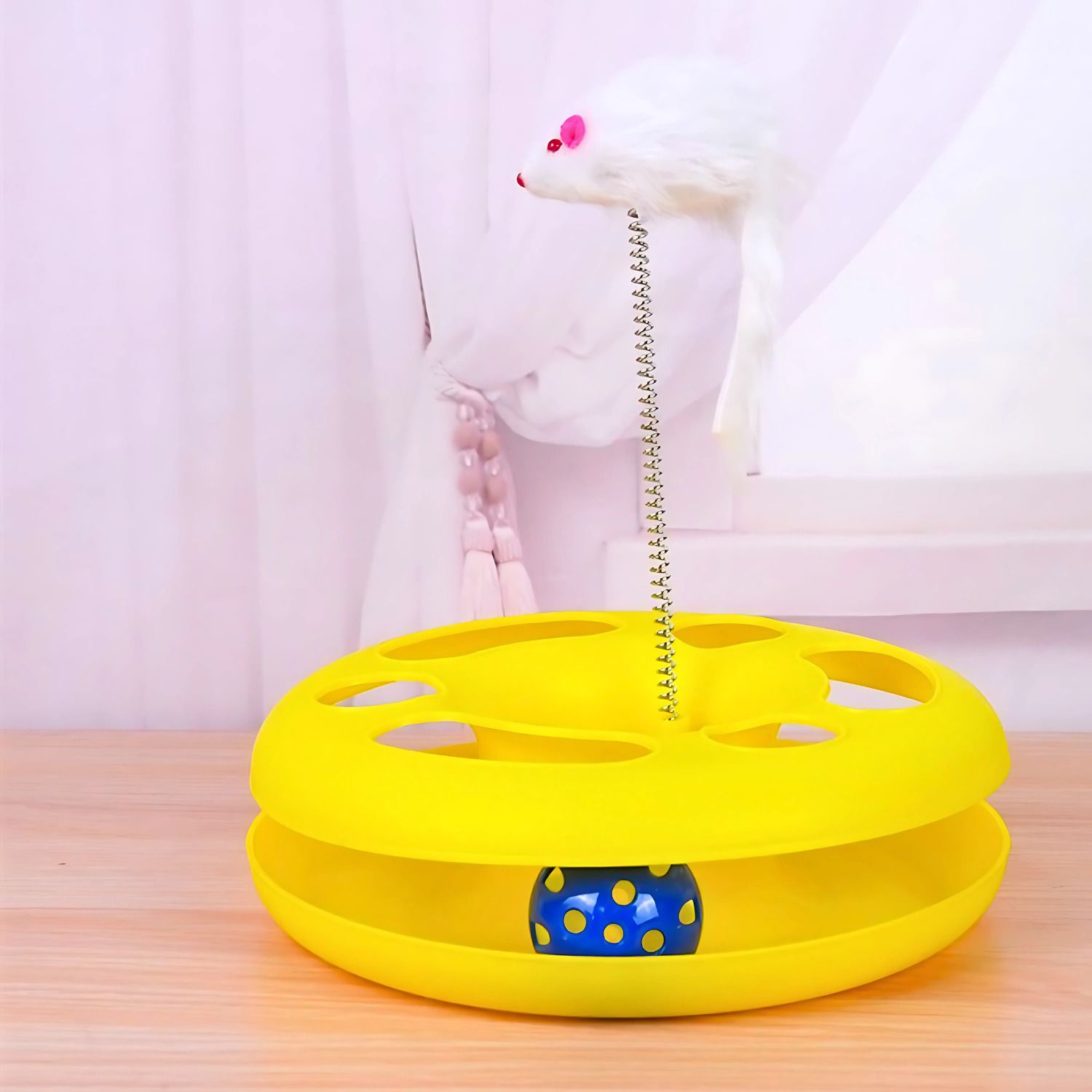 Cat Toy Circle with Ball & Feather Mouse – Fun Play for Cats & Kittens Plastic Training Aid For Cat