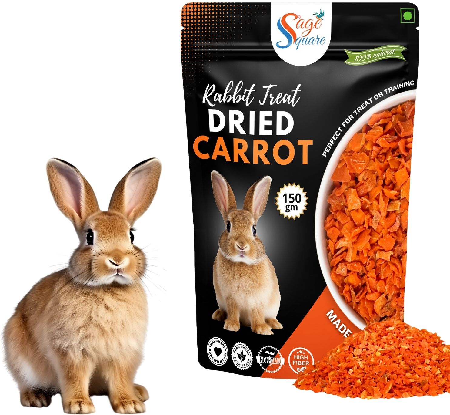sage square Rabbit Dried Carrot Flakes – Natural, Healthy & Tasty Treat, Low Fat, Fiber Rich Vegetable Rabbit Treat-picture-14
