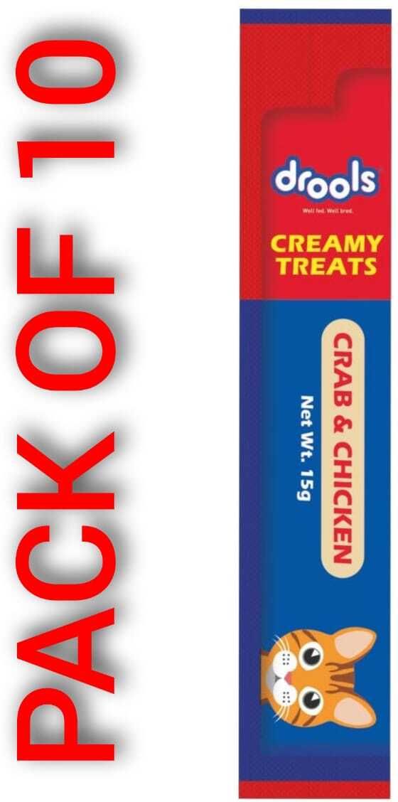 Drools Lickable Cat Creamy Treats 15 gm Stick pack of 10 Crab, Chicken Cat Treat-picture-39