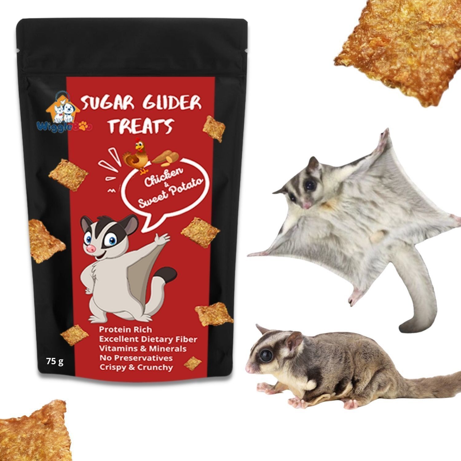 sage square Chicken & Sweet Potato Suger Glider Treat, Protein Rich, Crunchy Healthy Snacks Chicken, Sweet Potato Hedgehog Treat-picture-23