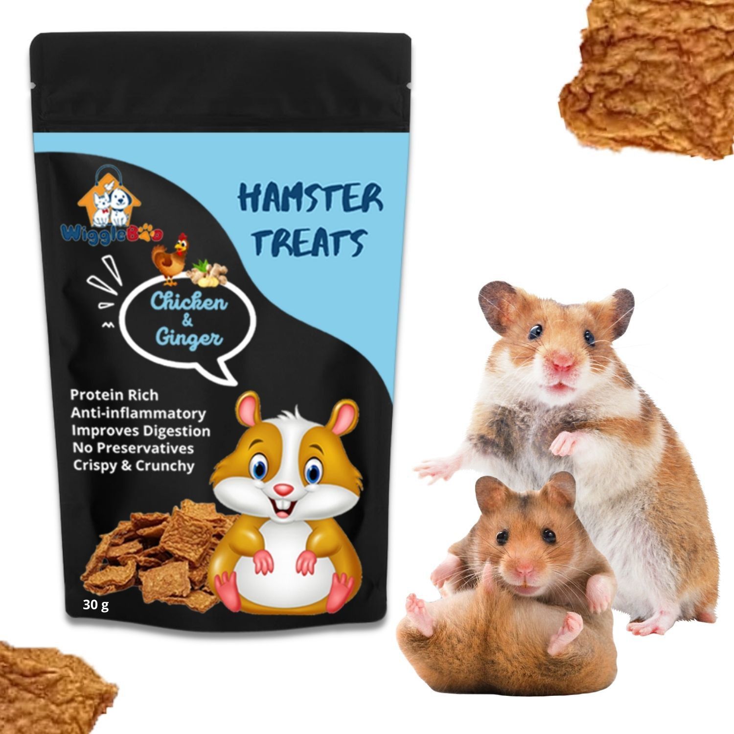 wiggleboo Chicken & Ginger Hamster Treat | Travel-Friendly Pack | Healthy Snacks |30g Chicken, Vegetable Hamster Treat-picture-45