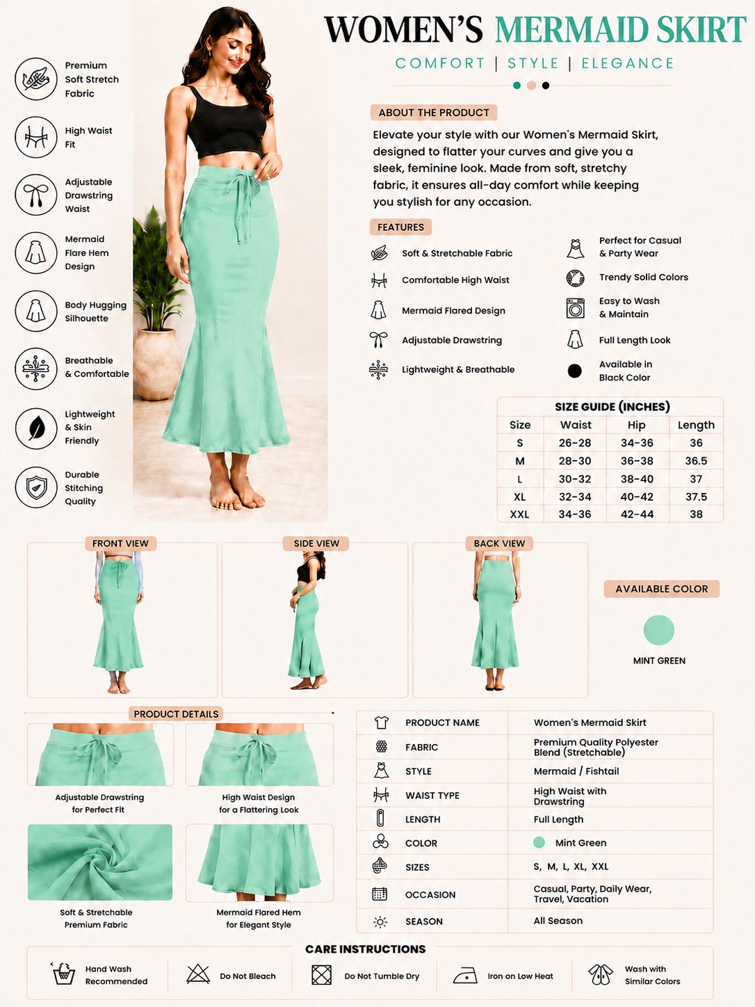 fashionunity Pack Of 1 Mint-Green Women's Shapewear - Fancy Stylish Trending Shapers Lycra Blend Petticoat-image-22