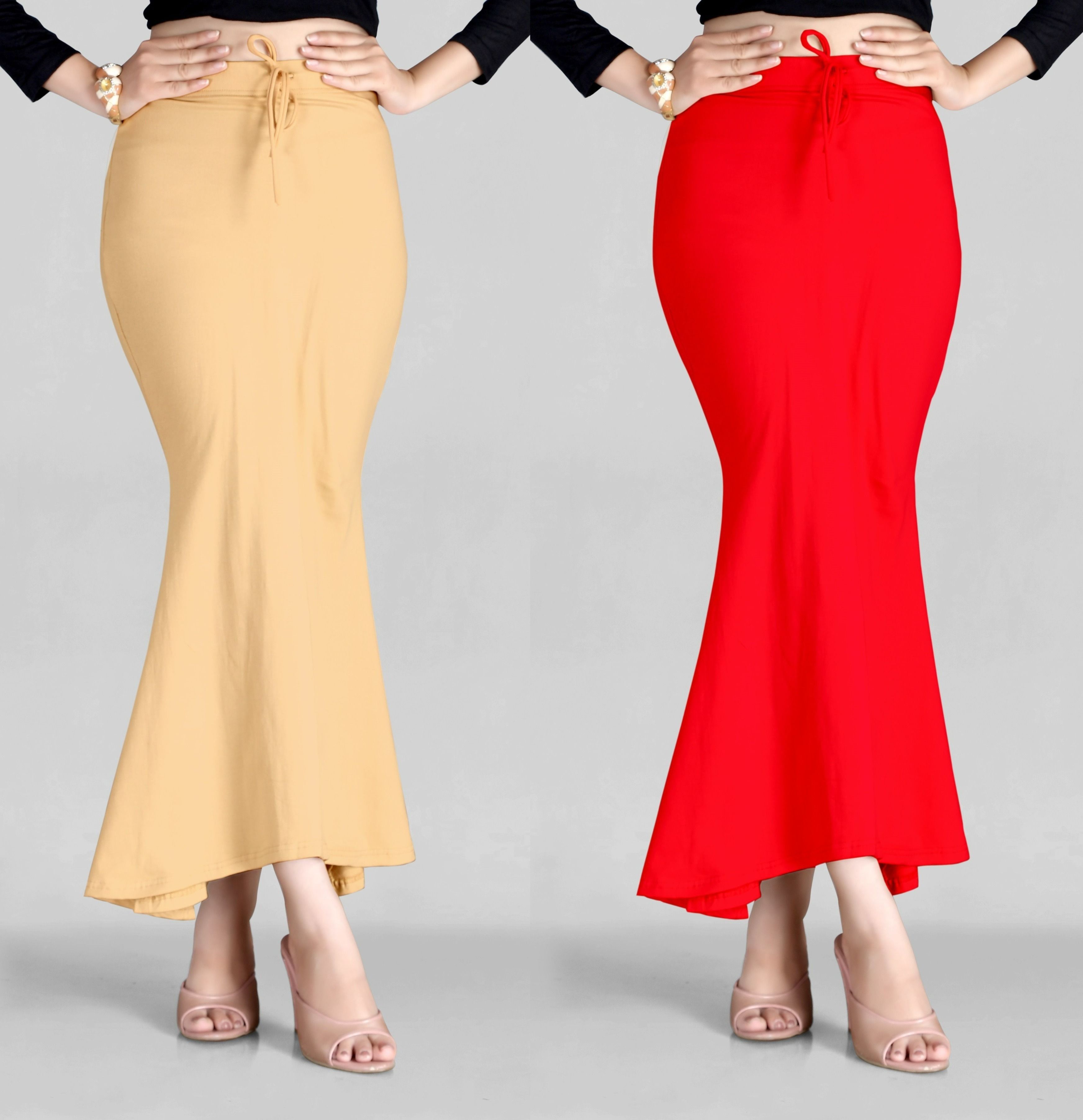ALYNE BEIGE-COMBO-FISHTAIL-RED-BEIGE Lycra Blend Petticoat-image-39