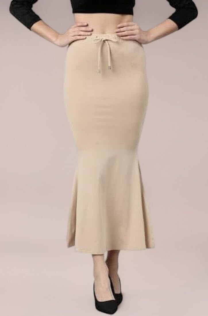 VDIHATA FASHION Beige Color Fish Cut Design With Side Slit Slim Fit Drawstring Waist Petticoat Lycra Blend Petticoat-image-6