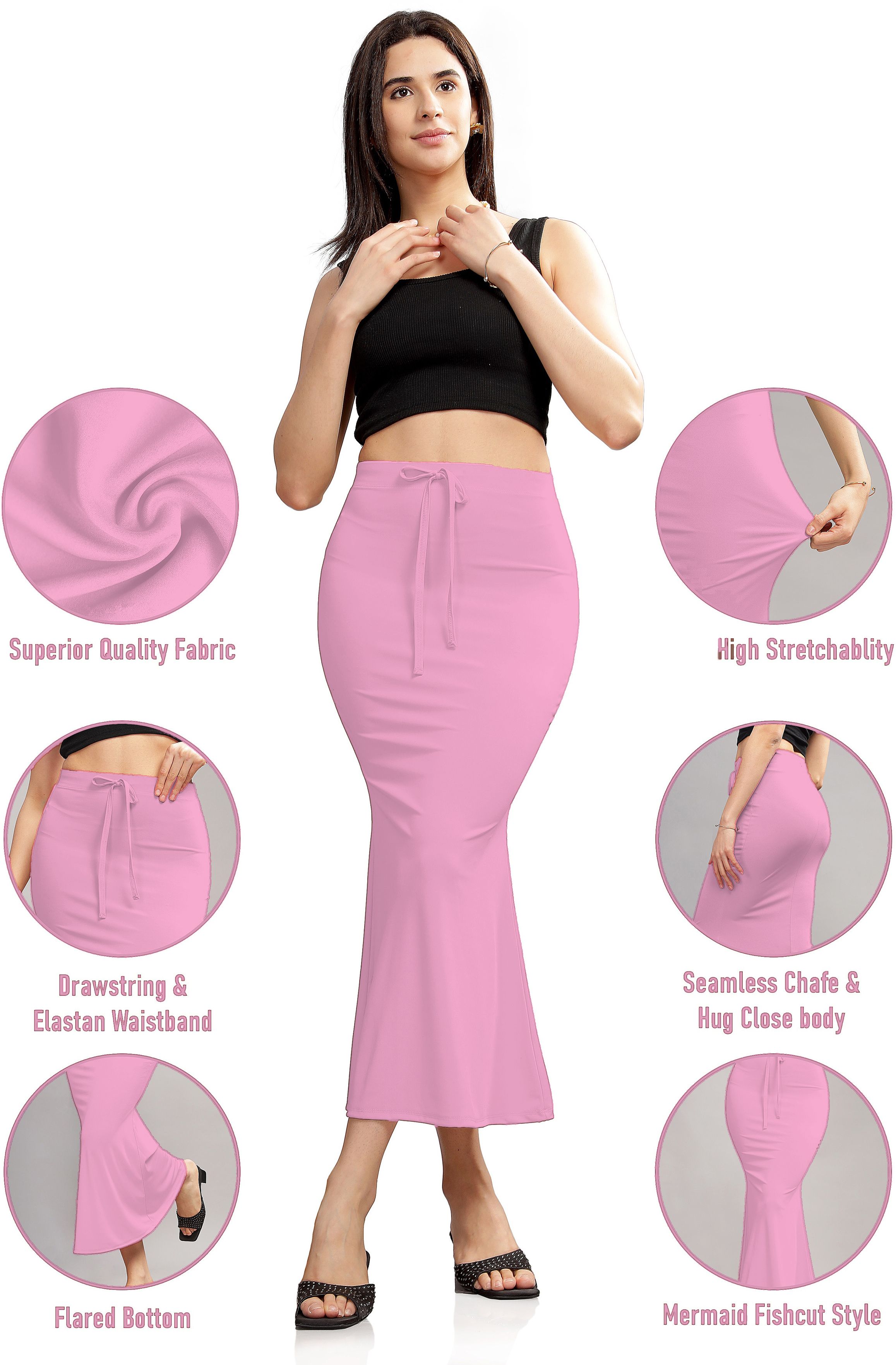 Pink Formal Baby Pink_Women Fishcut Stretchable Saree Petticoat & Tummy Control Shapewear Lycra Blend Petticoat-picture-45