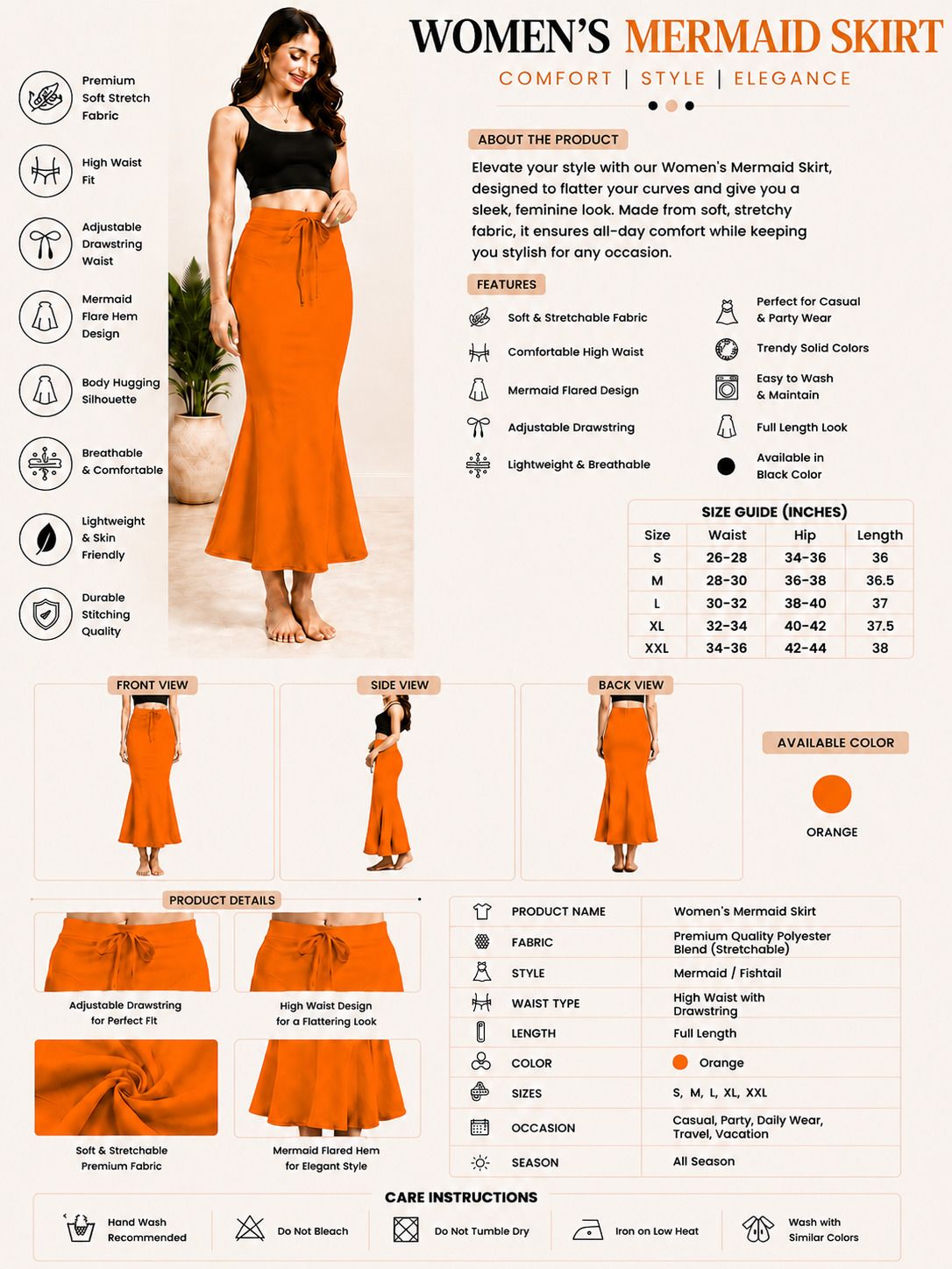 LUMIRRA FASHION Pack Of 1 Orange Women's Shapewear - Fancy Stylish Trending Shapers Lycra Blend Petticoat-picture-39