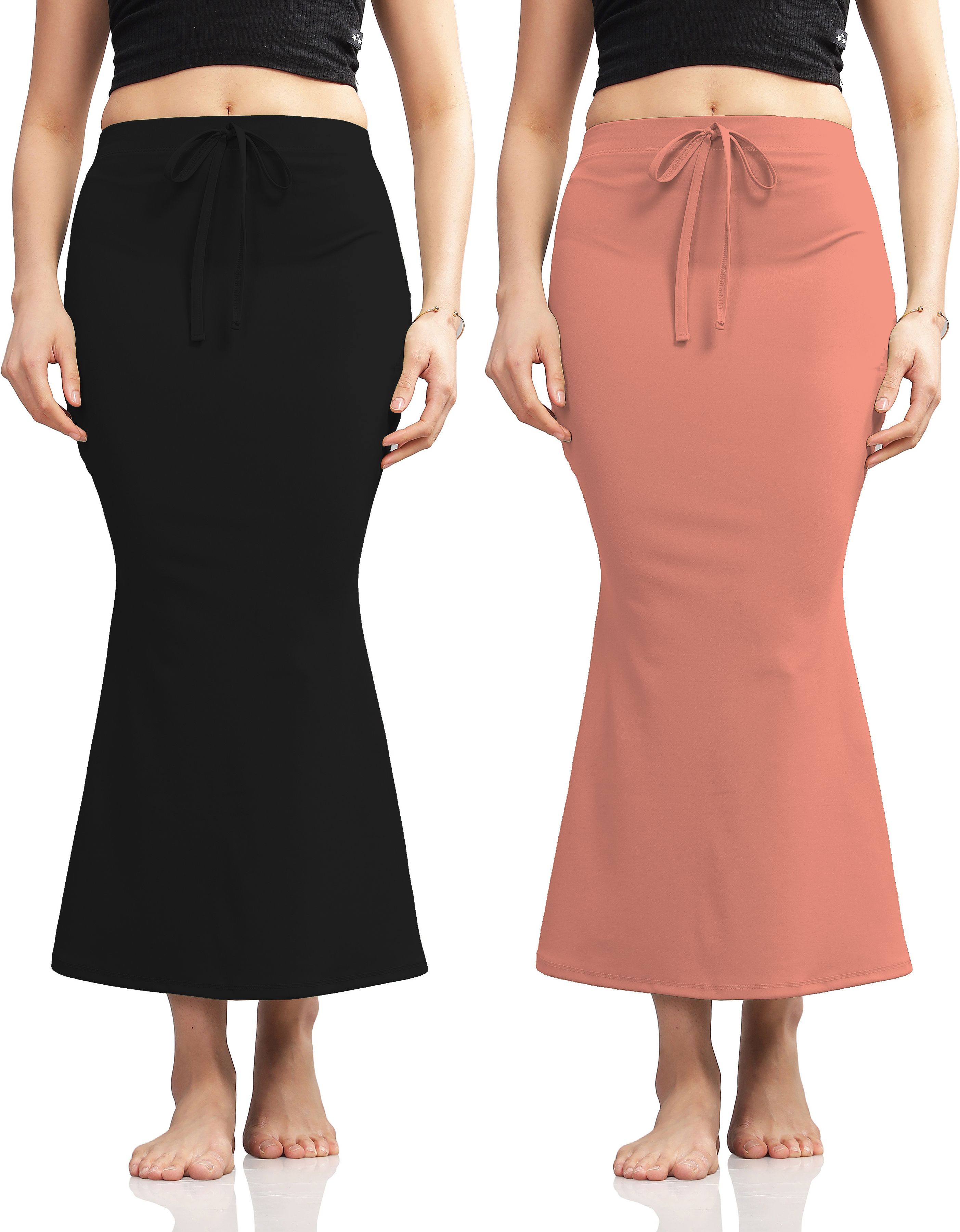 Pink Formal Pack Of 2 Black & Peach Women's Fishcut Shapewear-Tummy Control Trending Shapers Lycra Blend Petticoat-image-41