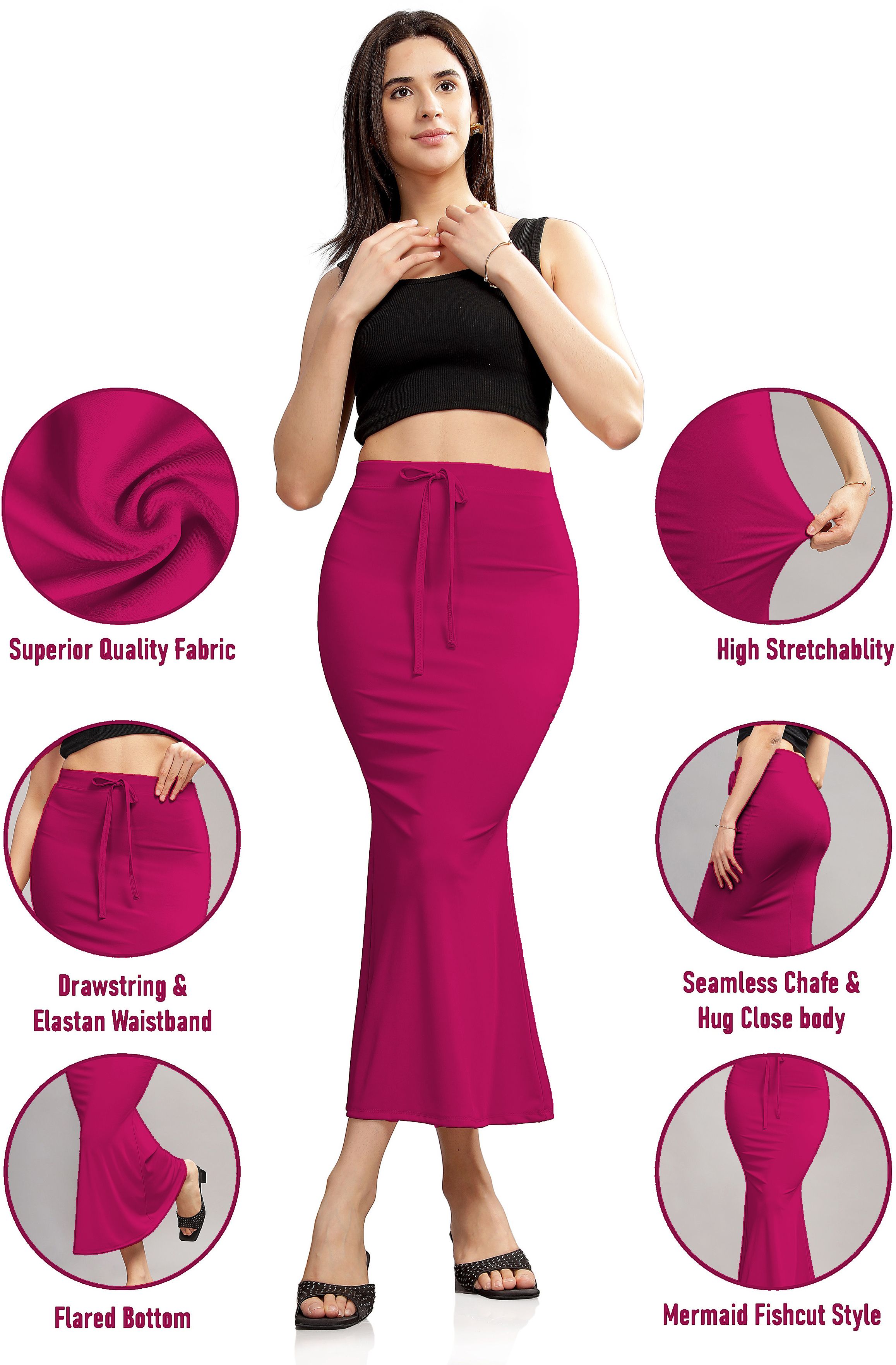 Pink Formal Rani_Women Fishcut Stretchable Saree Petticoat & Tummy Control Shapewear Lycra Blend Petticoat-picture-42