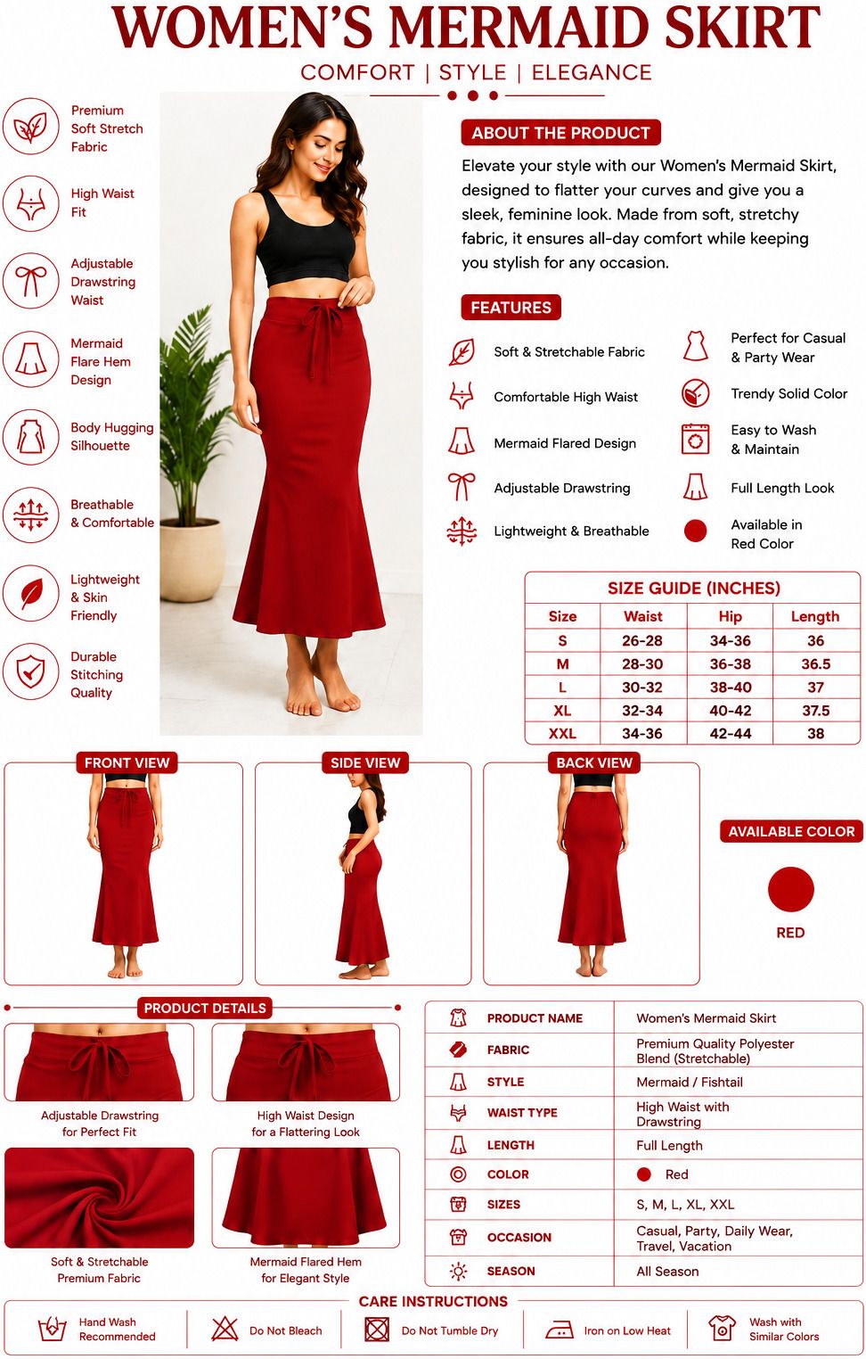 LUMIRRA FASHION Pack Of 1 Red Women's Shapewear - Fancy Stylish Trending Shapers Lycra Blend Petticoat-picture-27