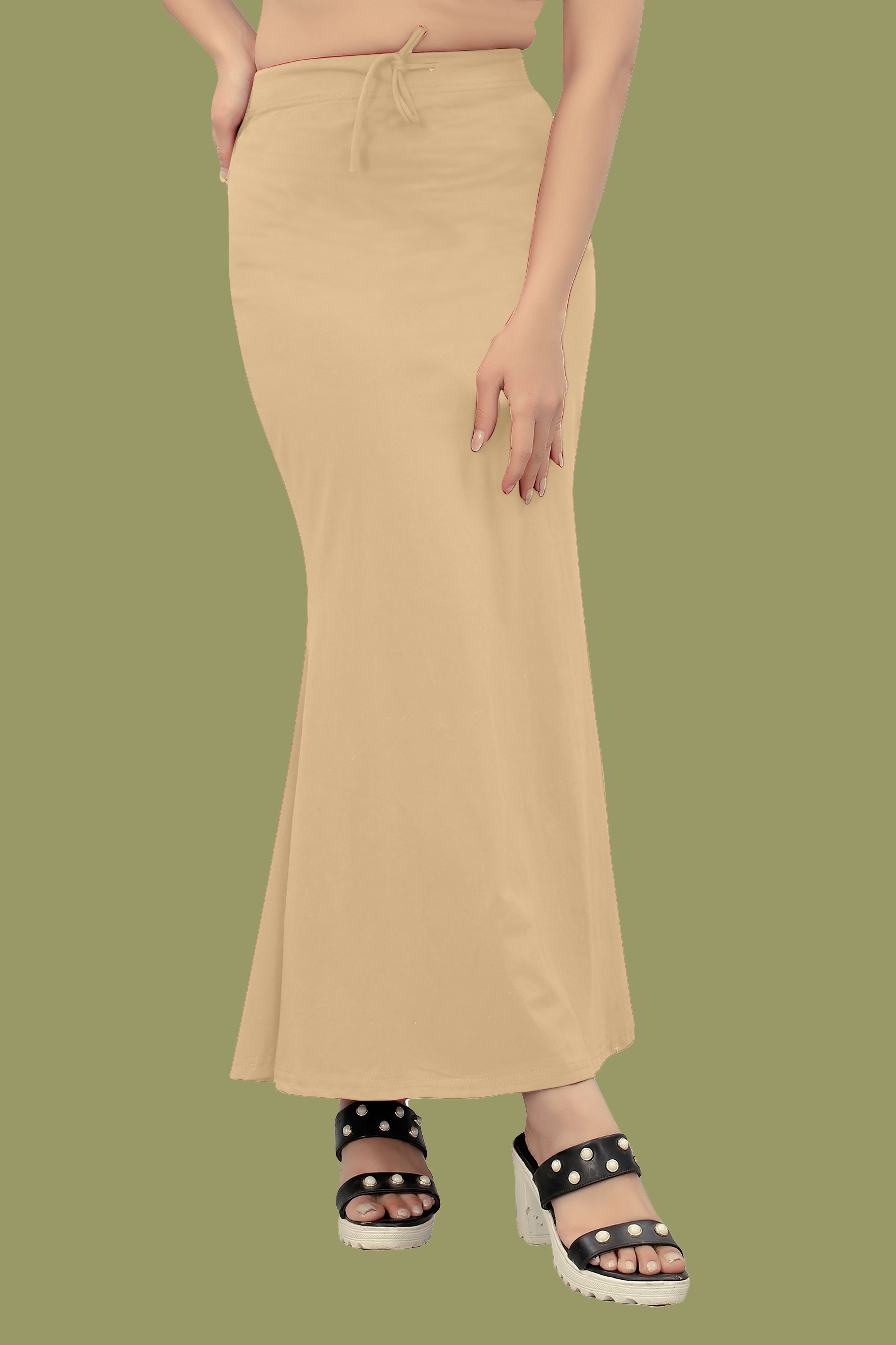 SHOEYONSELL Flare_11_Cream_L_Saree Shapewear shapewear petticoat For saree Lycra Blend Petticoat-image-43