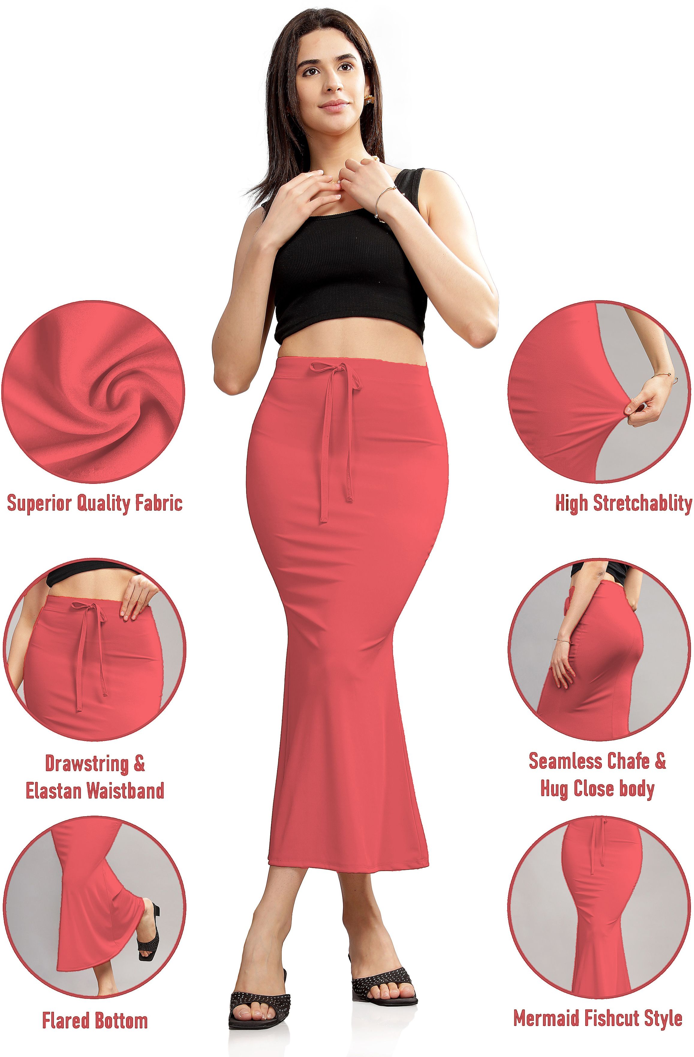 Pink Formal Gajari_Women Fishcut High-Waist Stretchable Saree Petticoat & Shapewear Lycra Blend Petticoat-image-31