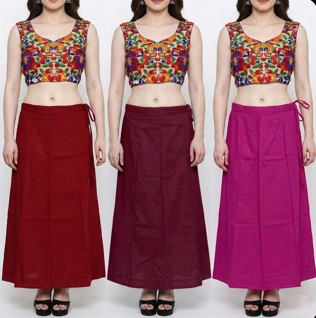 Zyra Petticoats for Women |Pack of 3| RED, PINK & MAROON| Saree Inskirt|Saya Pure Cotton Petticoat-image-10