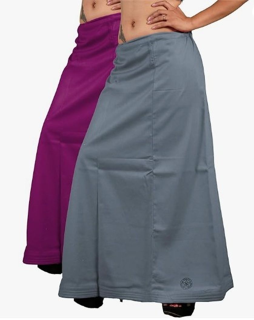 VM V-MAL PRODUCTS Purple & Slate Grey Saree Lehenga Underskirt Petticoat for Women with Drawstring Pure Cotton Petticoat-image-1