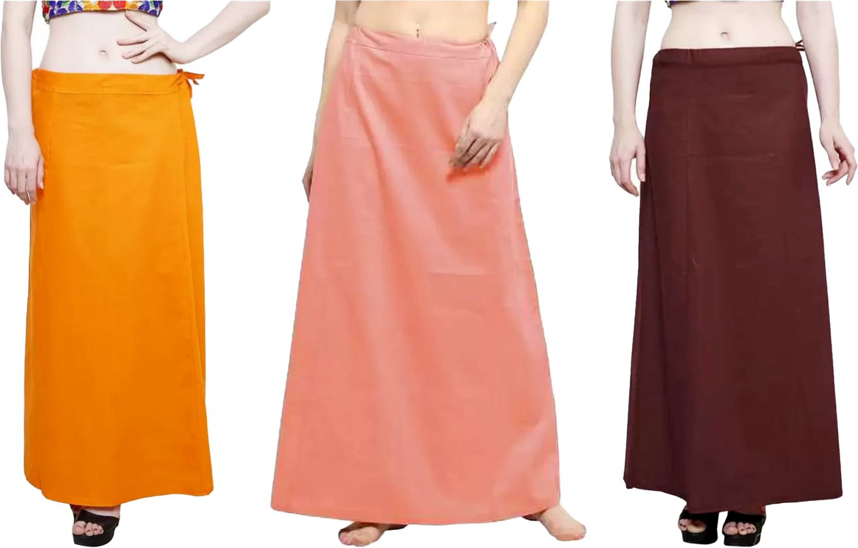 First Trend Fashions Petticoat For women saree Orange Peach Brown Combo 3 Waist38 Saya underskirt Pure Cotton Petticoat-image-37