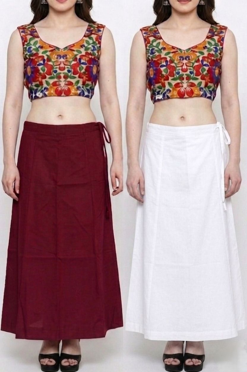 fia Petticoats for Women |Set of 2|Maroon & White|Underskirt/Inskart for Saree|Saya Pure Cotton Petticoat-image-42
