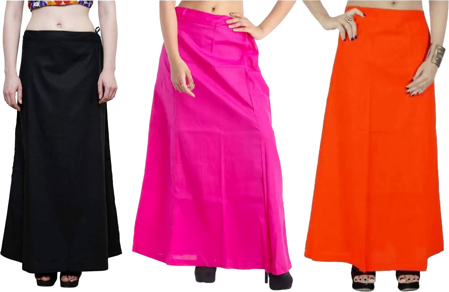 First Trend Fashions Women saree inskirt Black Pink Orange Combo Pack3 Waist38 Saya ladies underskirt Pure Cotton Petticoat-image-17