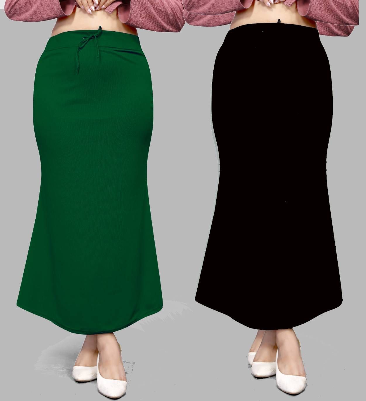 VIDHATA FASHION Fish Cut Petticoat/Peticot Saree Shape Wear Black and Green Lycra Blend Petticoat-image-31