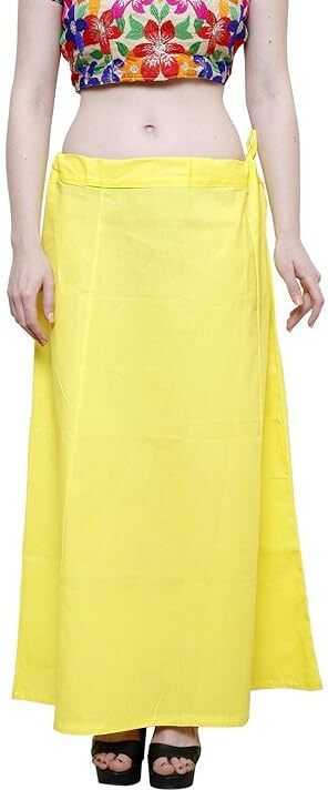 PVB Women's Cotton Lemon Yellow Colour Readymade Inskirt Saree Pure Cotton Petticoat-image-7
