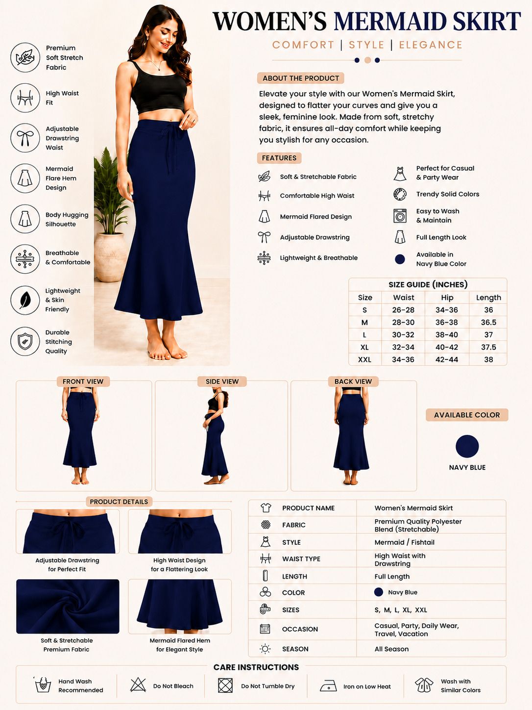 fashionunity Pack Of 1 Blue Women's Shapewear - Fancy Stylish Trending Shapers Lycra Blend Petticoat-image-37