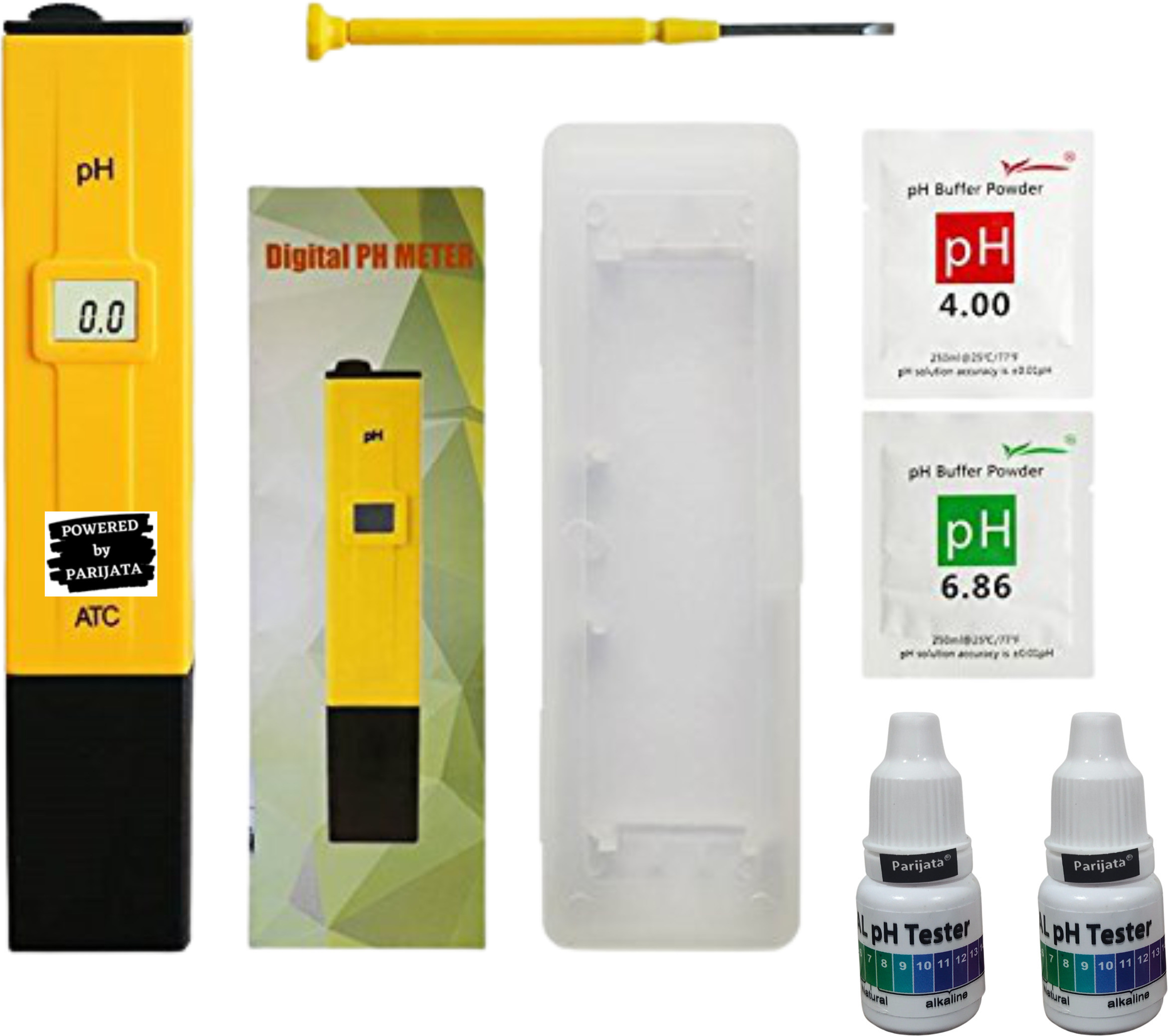 parijata Yellow pH meter for water pH testing Digital pen pH meter 0-14pH range, pH drop, Digital pH Meter image 1