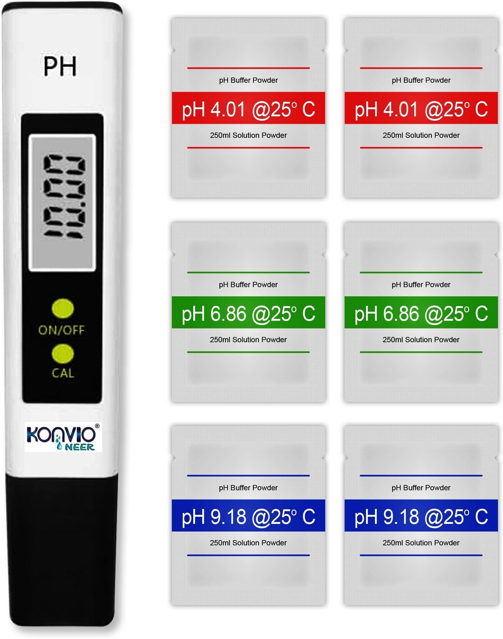 Konvio Neer pH Test Meter with Extra Pack of 6 Buffer Solution pH Testers-image-32