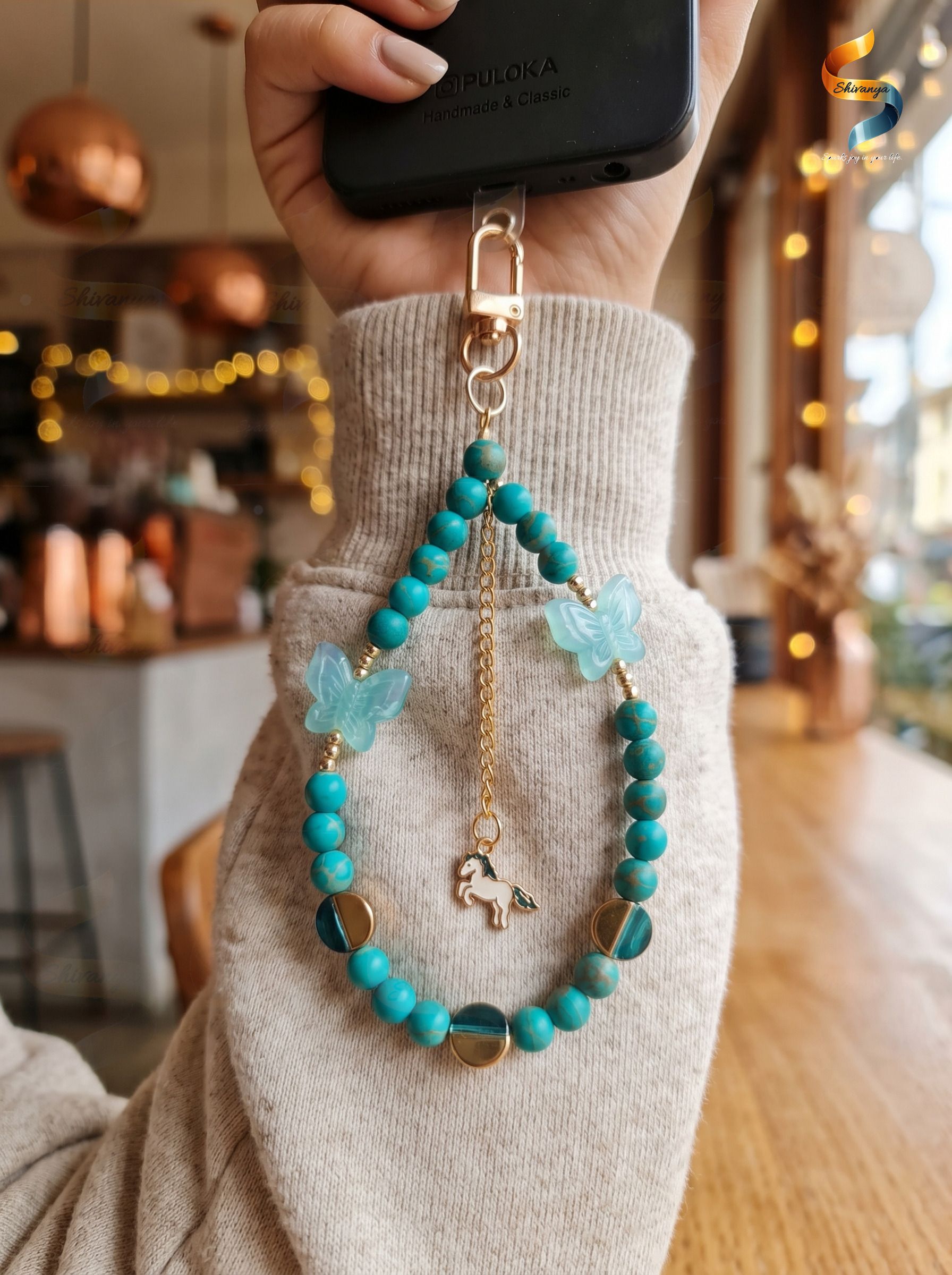 Shivanya's Premium Phone Charm | Teal Green Beads Butterfly & Unicorn Phone Charm for Girls Phone Charm-image-15